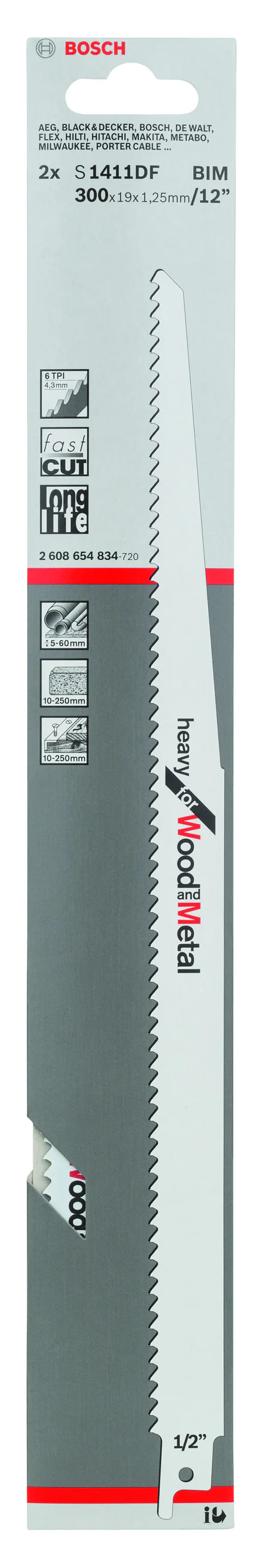 Bosch Säbelsägeblatt S 1411 DF Heavy for Wood and Metal 2 Stück