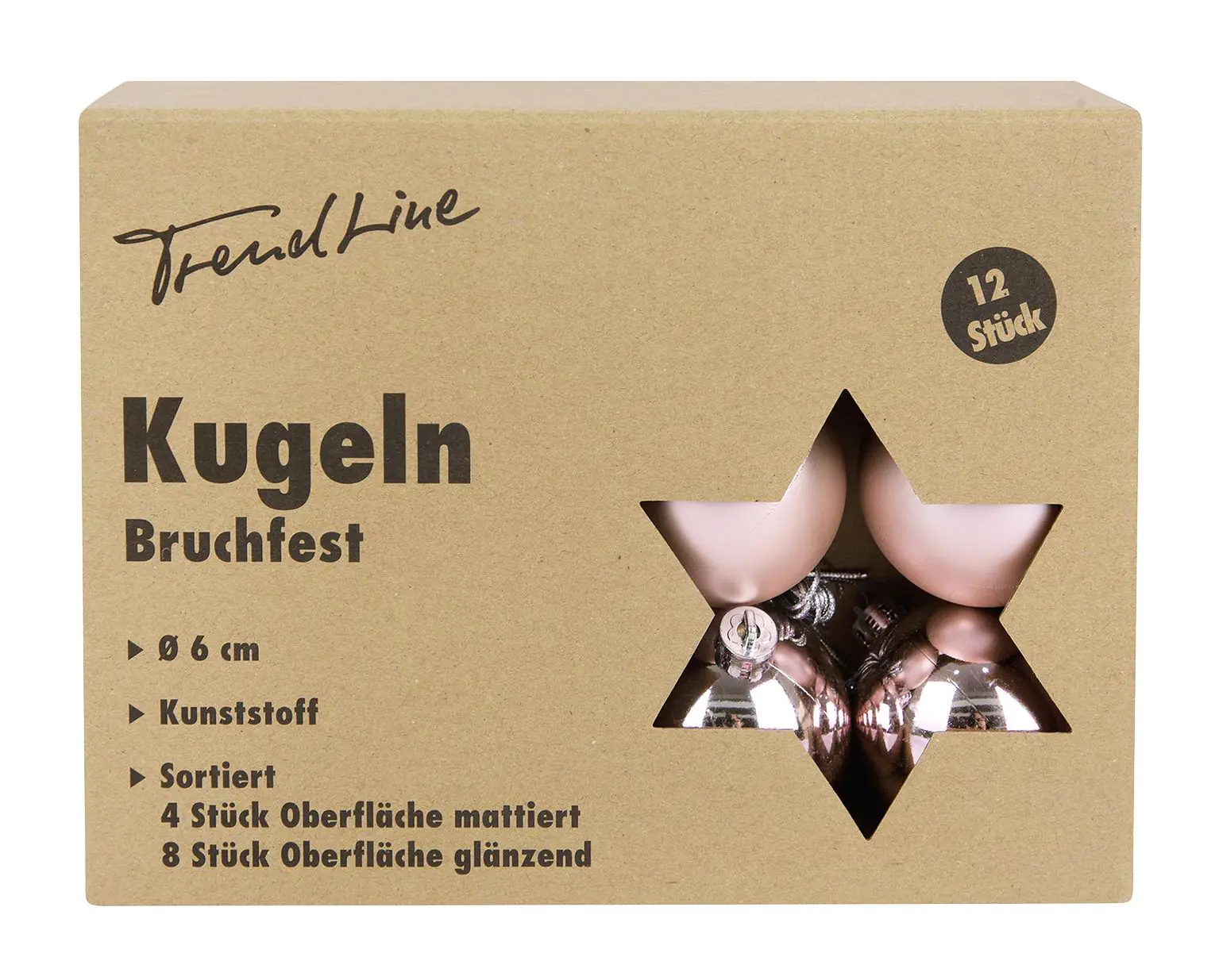 TrendLine Weihnachtskugeln bruchfest, langlebig Ø 6 cm rosé 12 Stück