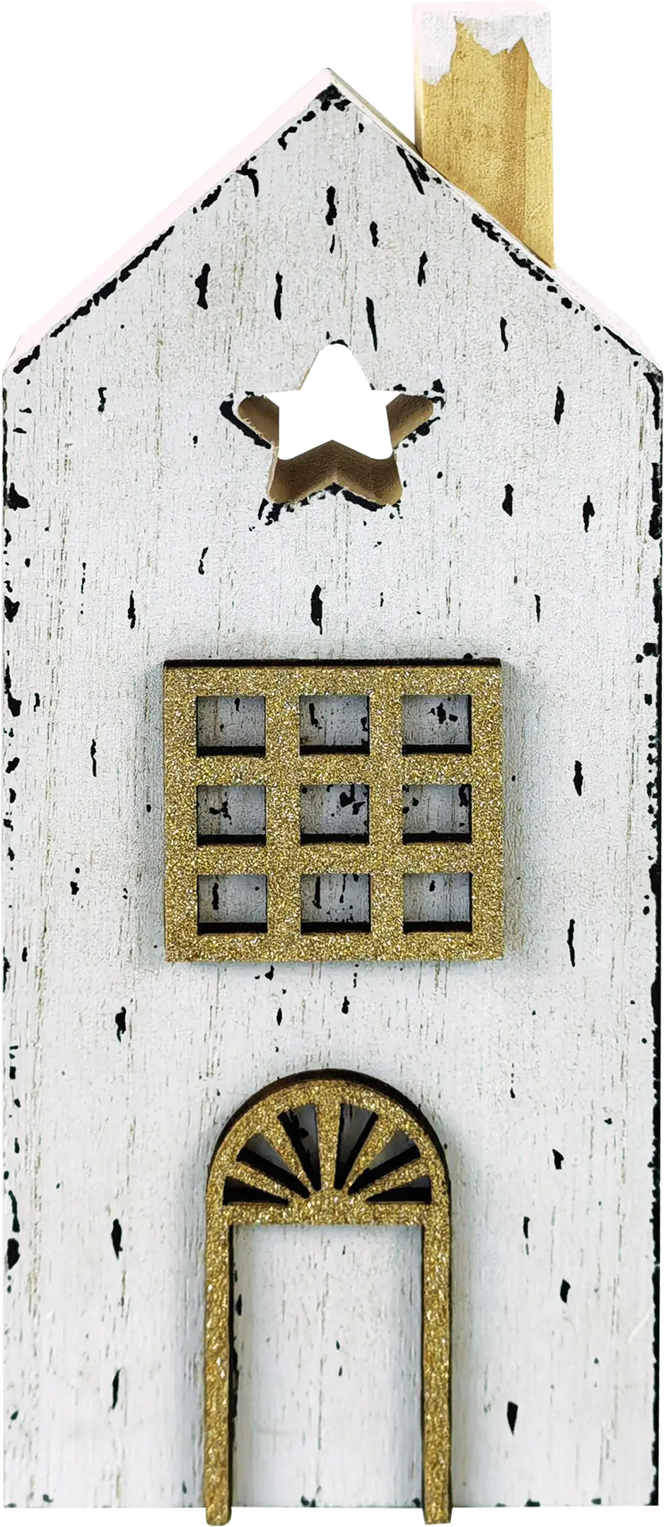 TrendLine Deko Holz Haus Winter 20,5 x 2 x 8 cm weiß gold