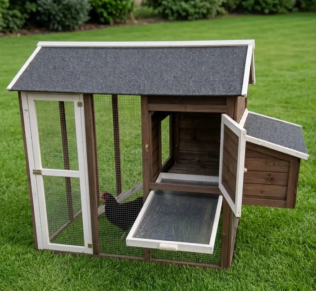 Hühnerhaus Cleo 180 x 145 cm mit Gehege & Legebox braun/anthrazit