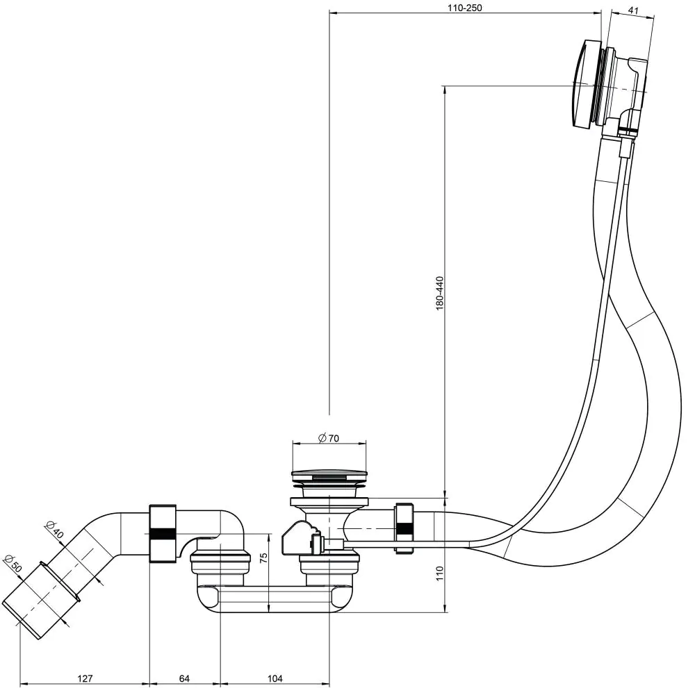 Ottofond Ab- und Überlaufgarnitur für Eckbadewannen, mit Excentergarnitur