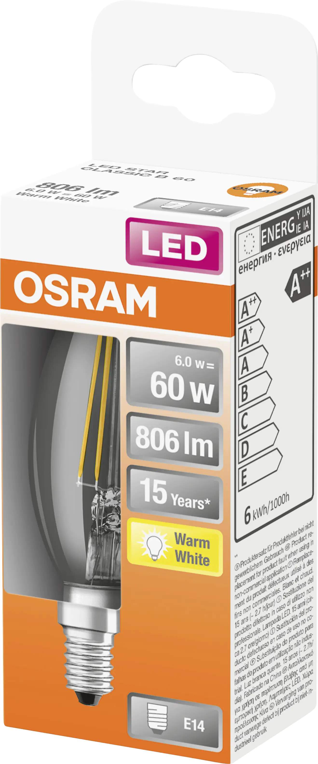 Osram LED Leuchtmittel Retrofit Classic B E14 6W warmweiß, klar Osram LED Leuchtmittel Retrofit Classic B E14 6W warmweiß, klar