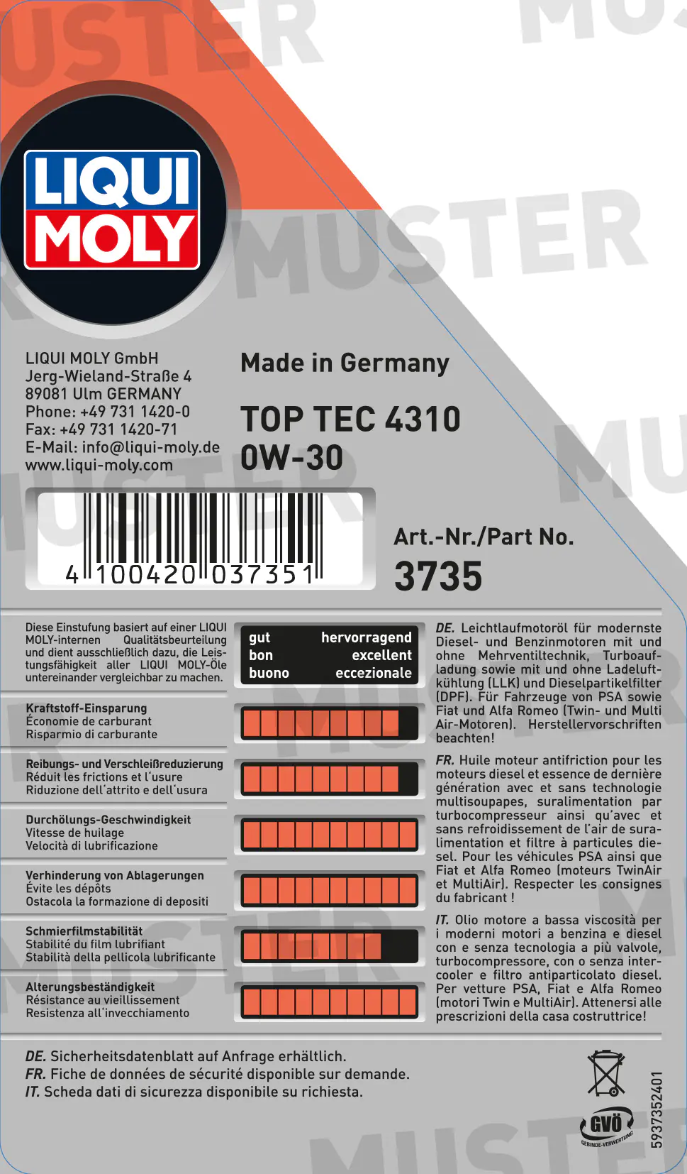 Liqui Moly Motoröl Top Tec 4310 0W-30 1 L Liqui Moly Motoröl Top Tec 4310 0W-30 1 L