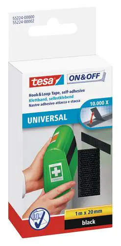 tesa On & Off Klettband 1 m x 20 mm, schwarz