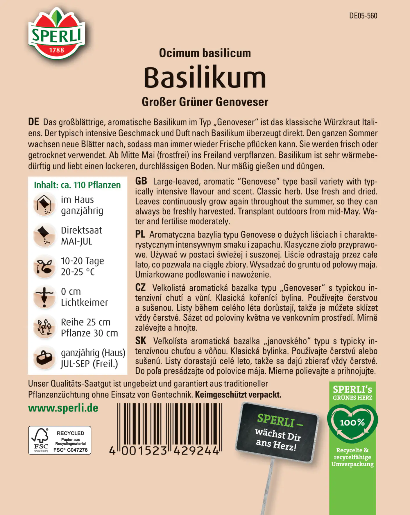 Sperli Basilikum Grosses Grünes Sperli Basilikum Grosses Grünes