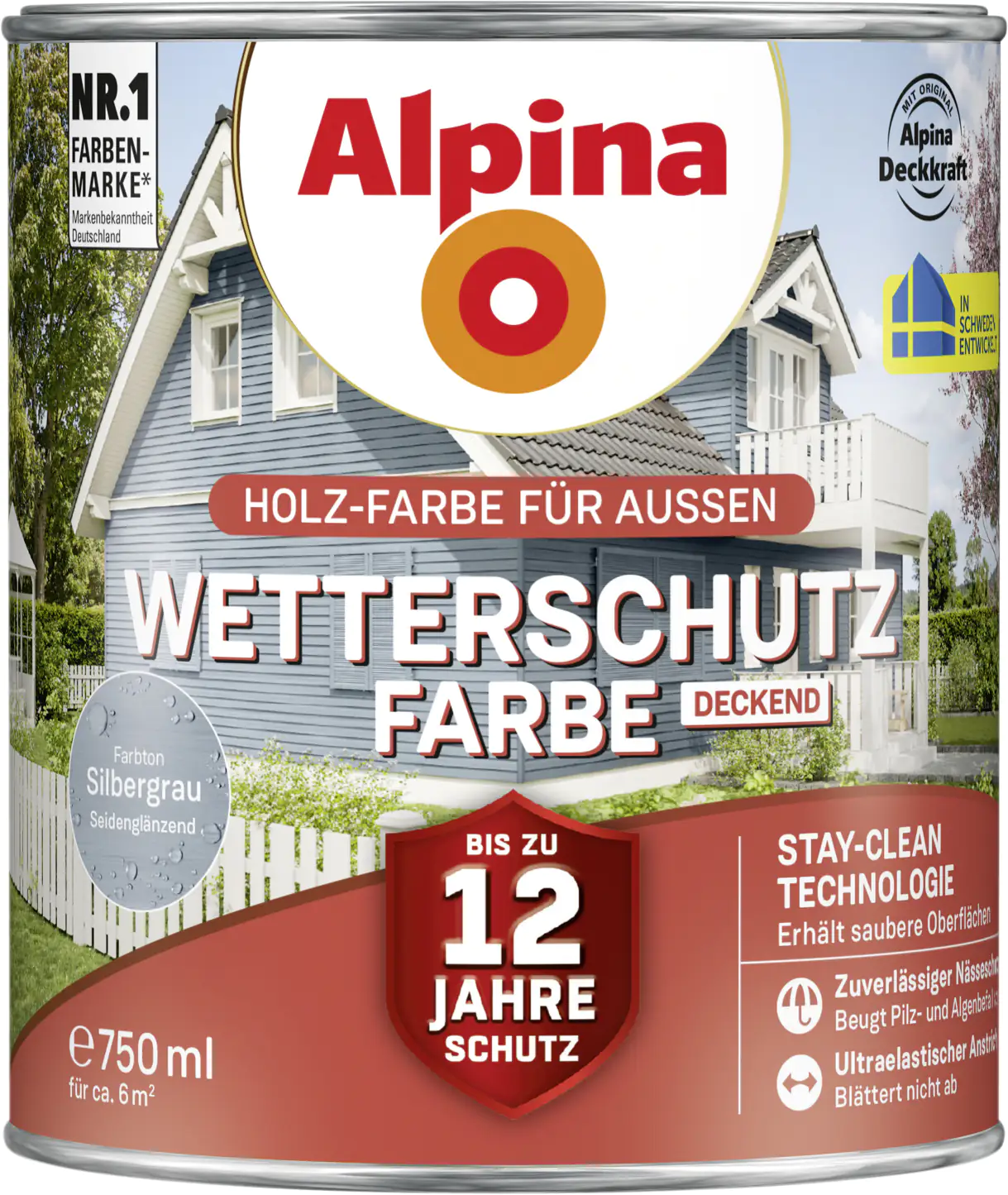 Alpina Wetterschutzfarbe deckend 0,75 L silbergrau