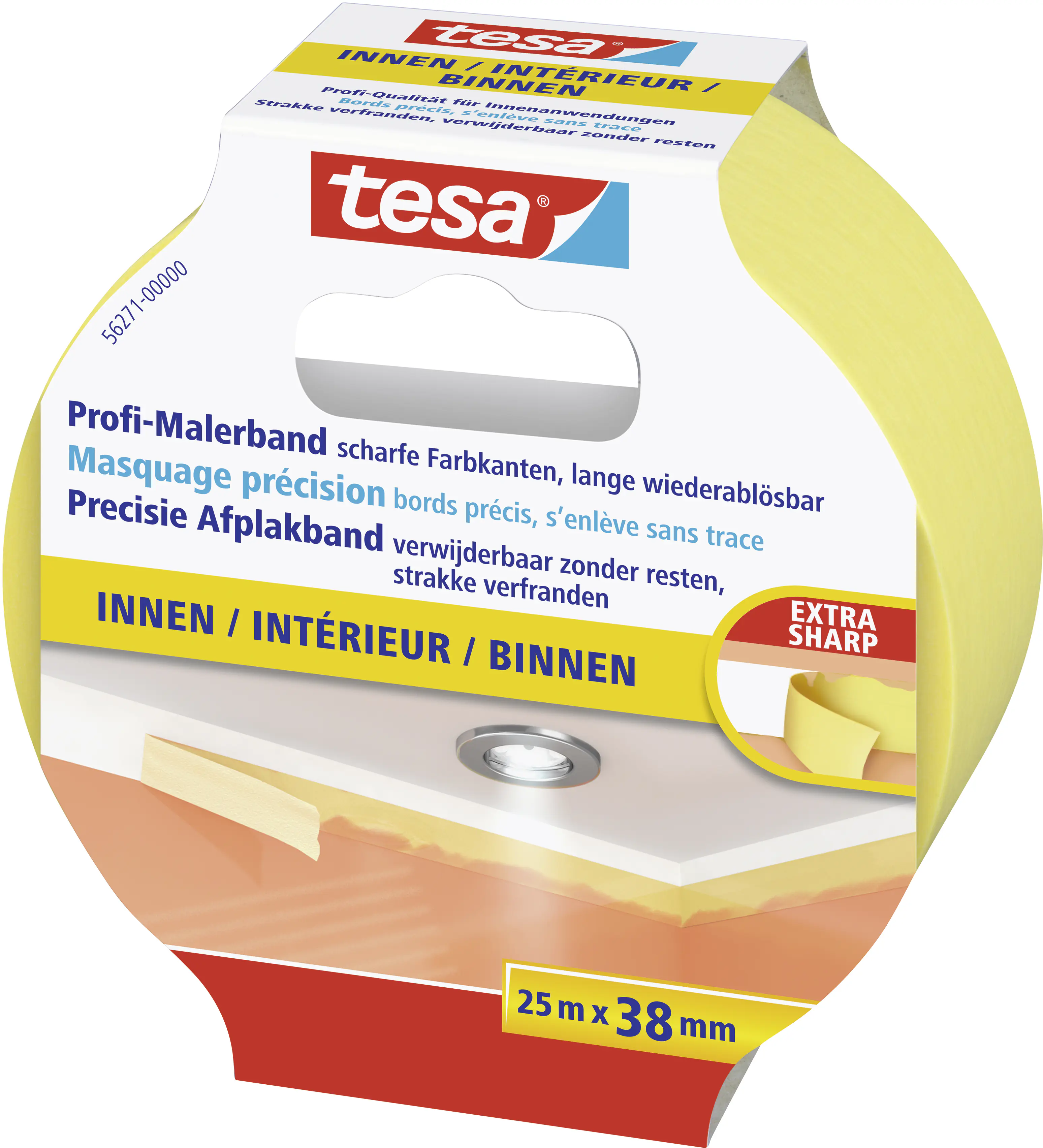 tesa Profi-Malerband Innen 25 m x 38 mm, gelb