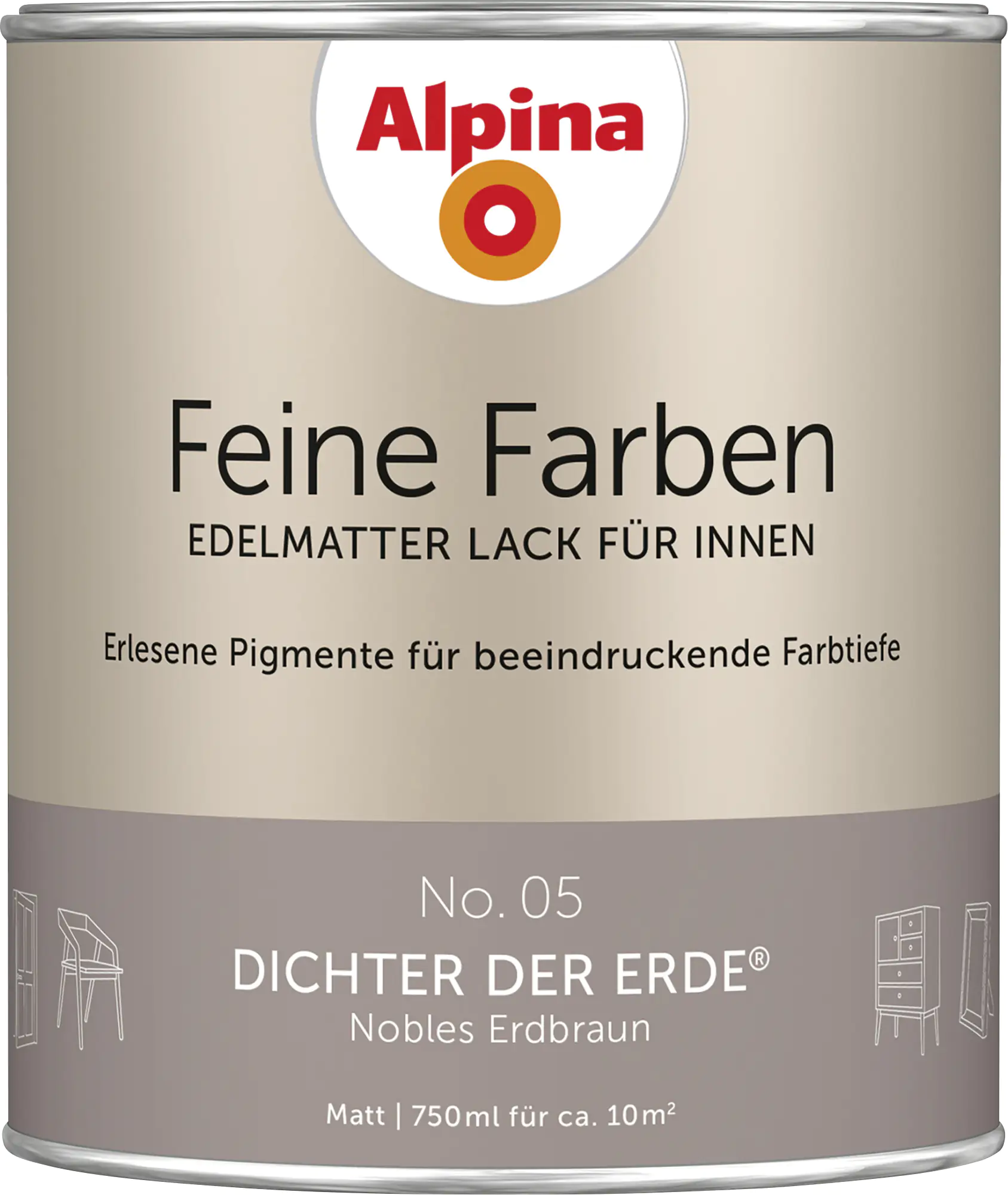 Alpina Feine Farben Lack No. 05 Dichter der Erde  erdbraun edelmatt 750 ml Alpina Feine Farben Lack No. 05 Dichter der Erde  erdbraun edelmatt 750 ml