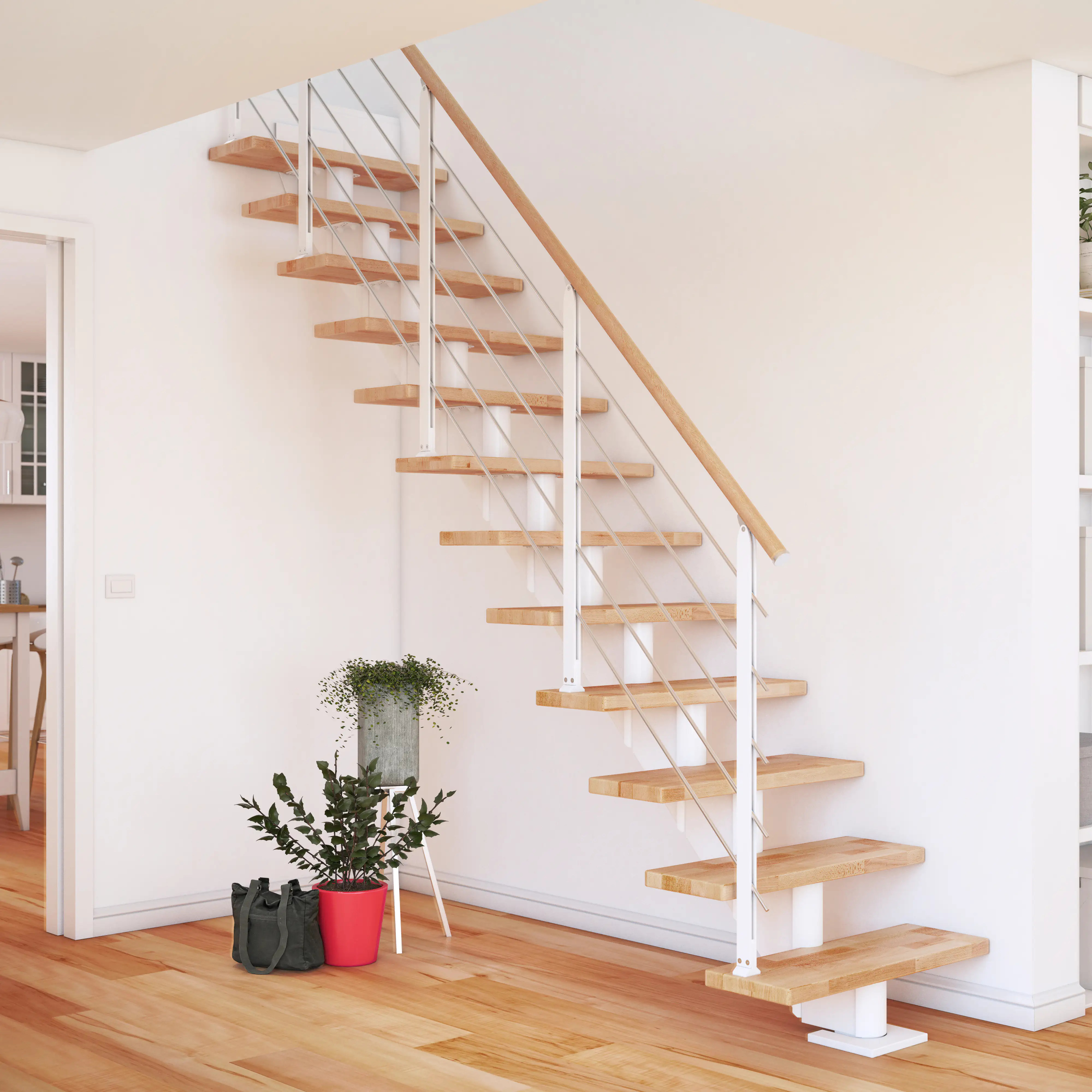 Dolle Mittelholmtreppe Hamburg Buche 75 cm 11 Stufen gerade mit Geländer weiß