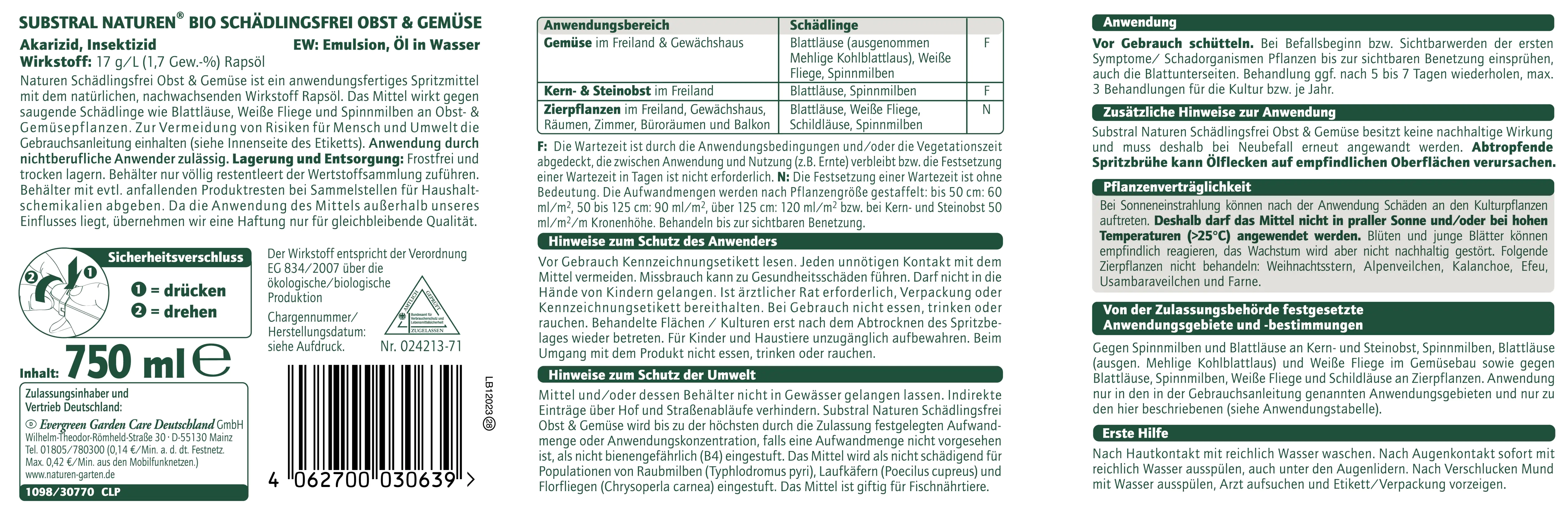Naturen Schädlingsfrei Obst & Gemüse 750 ml