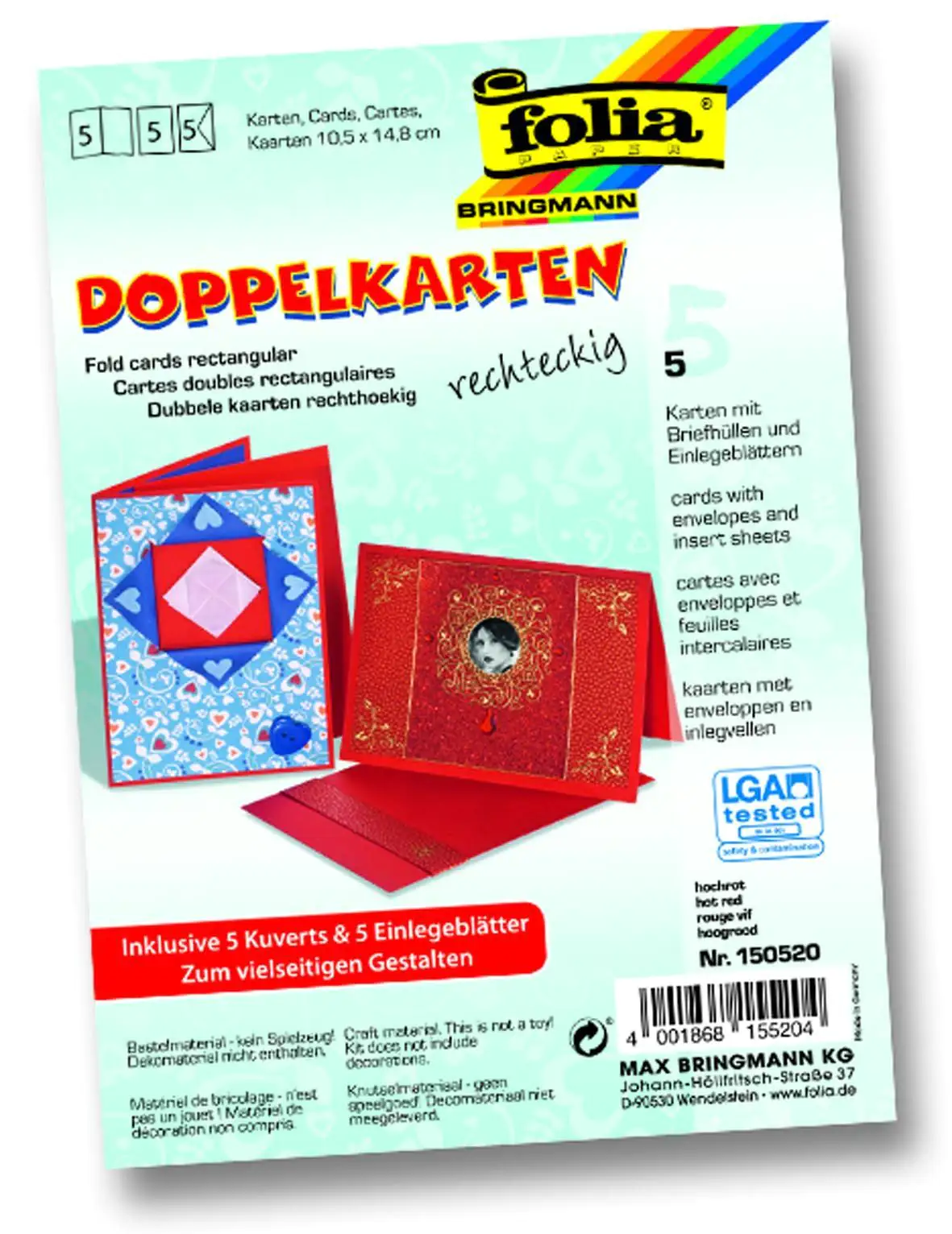 Glorex Doppelkarten 10,5 x 15 cm hochrot, 5 Stück