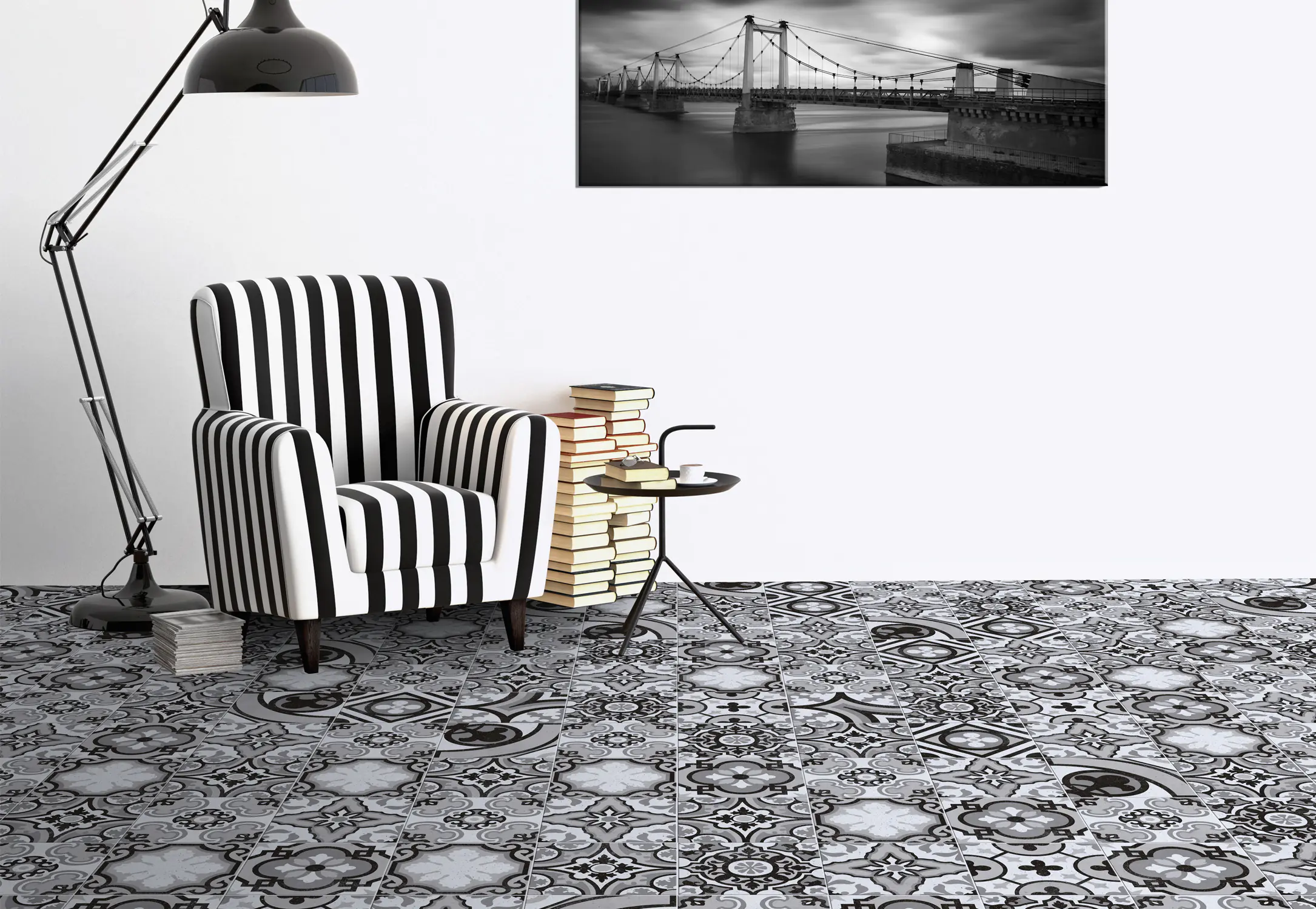 Bodenfliese Feinsteinzeug Piccolo Black Dekor 20 x 20 cm schwarz-grau-weiß