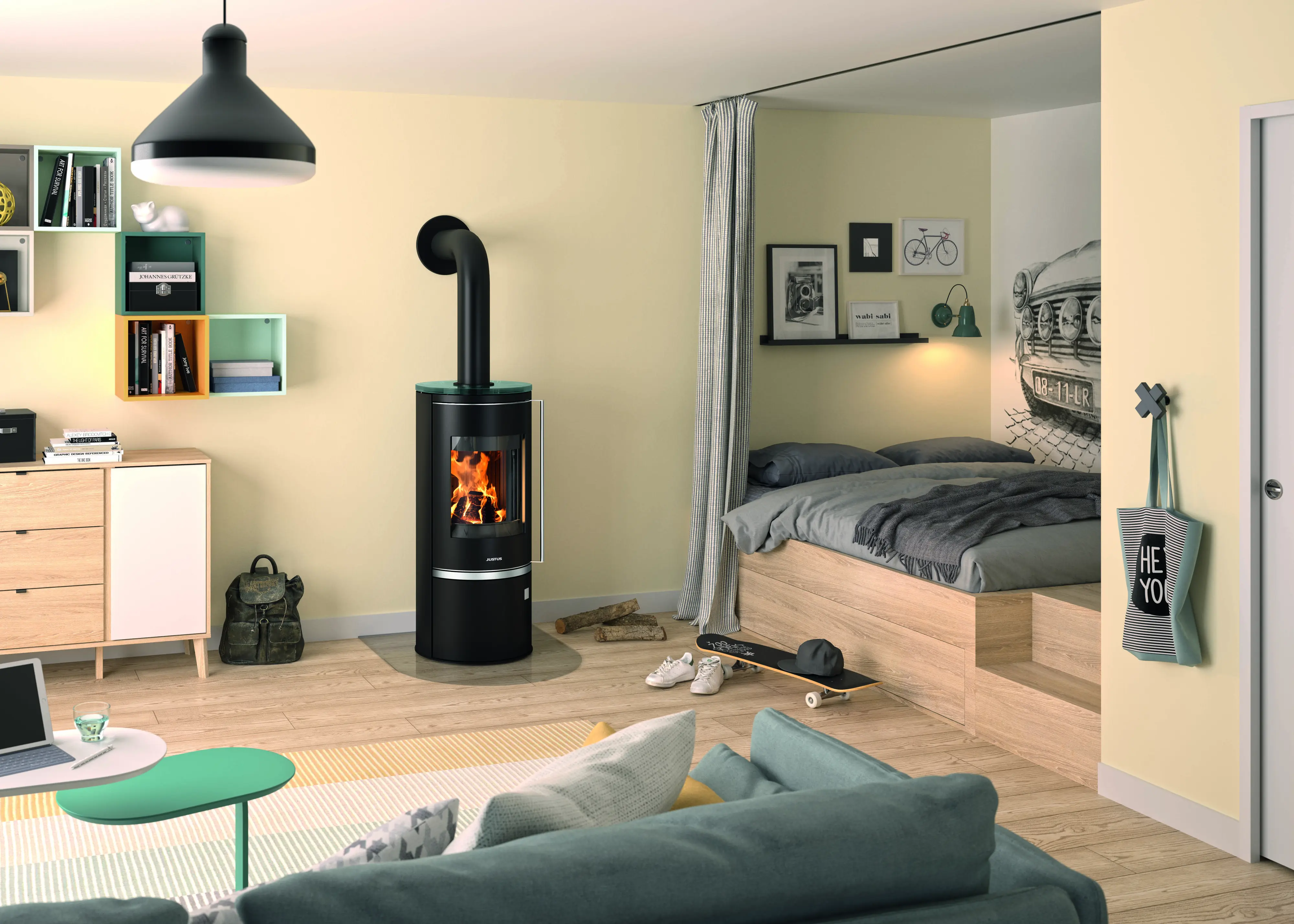 Justus Kaminofen Faro Top 2.0 Stahl schwarz mit Abdeckplatte Glas 6 kW Justus Kaminofen Faro Top 2.0 Stahl schwarz mit Abdeckplatte Glas 6 kW