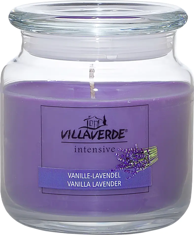 Villa Verde Duftkerze im Glas m. Deckel Vanille-Lavendel, H: 10 cm, Ø 10 cm Villa Verde Duftkerze im Glas m. Deckel Vanille-Lavendel, H: 10 cm, Ø 10 cm