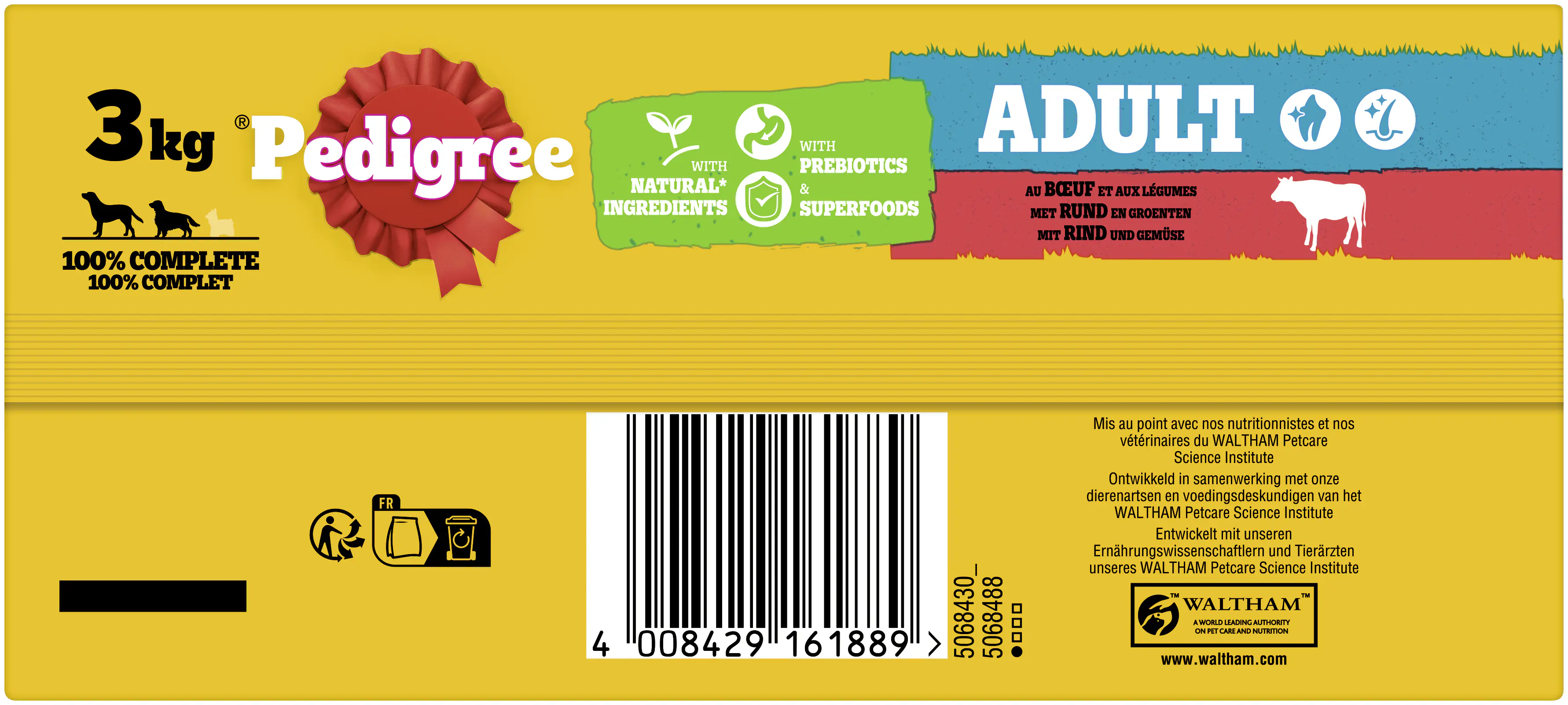 Pedigree Hundetrockenfutter Adult 3 kg Rind & Gemüse 