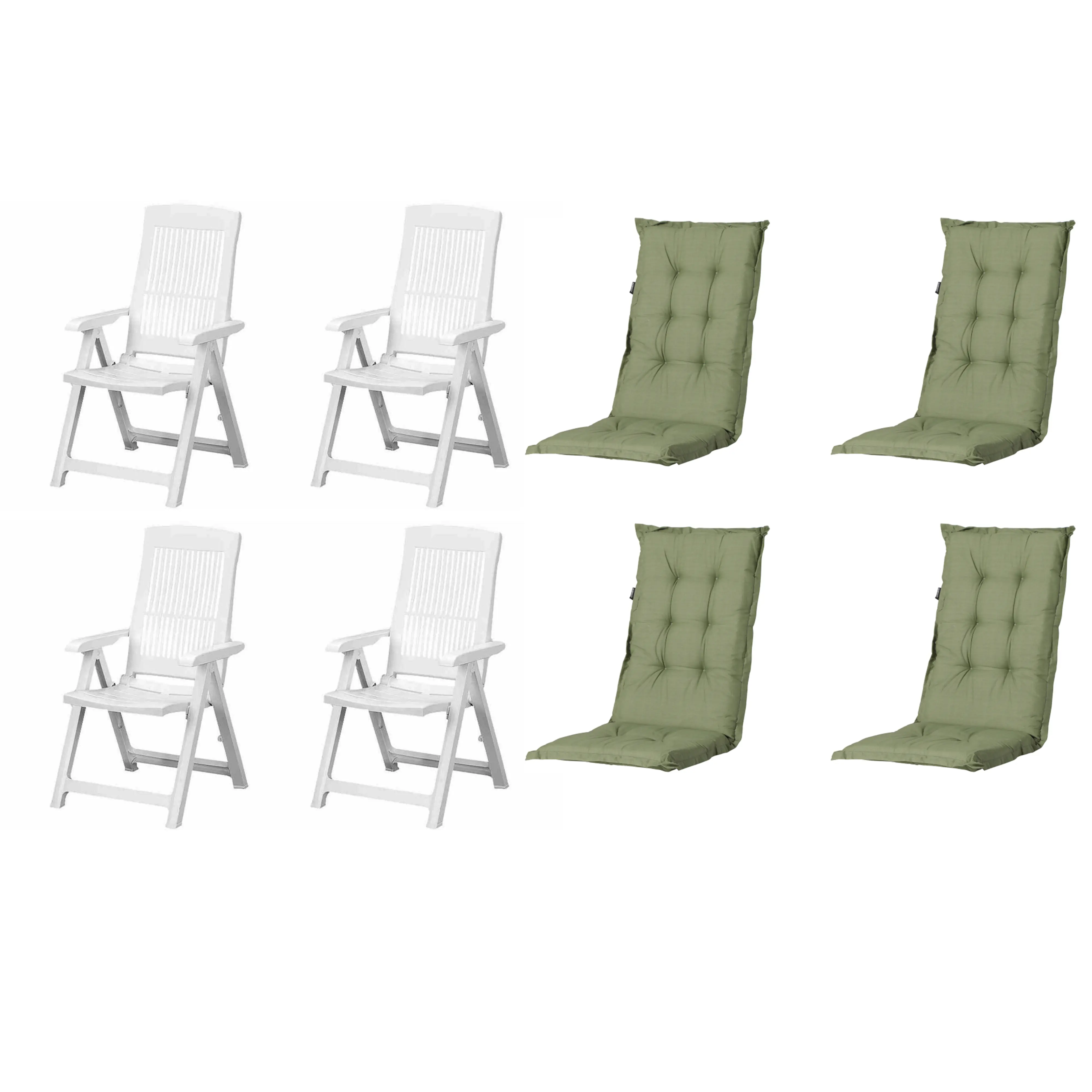 Progarden Gartenstuhl-Set Tampa mit Auflagen weiß/grün 8-tlg.