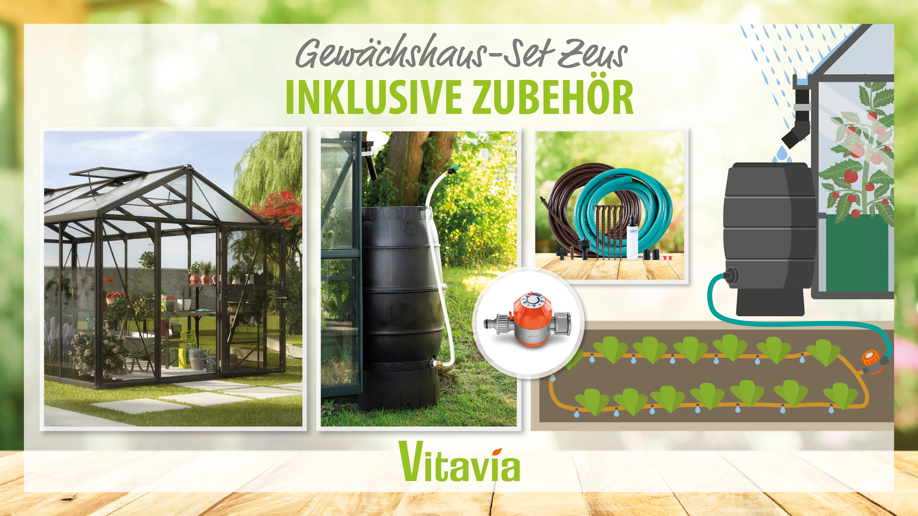 Vitavia Gewächshaus-Set Zeus 11900 ESG/HKP schwarz 266 x 473 cm 