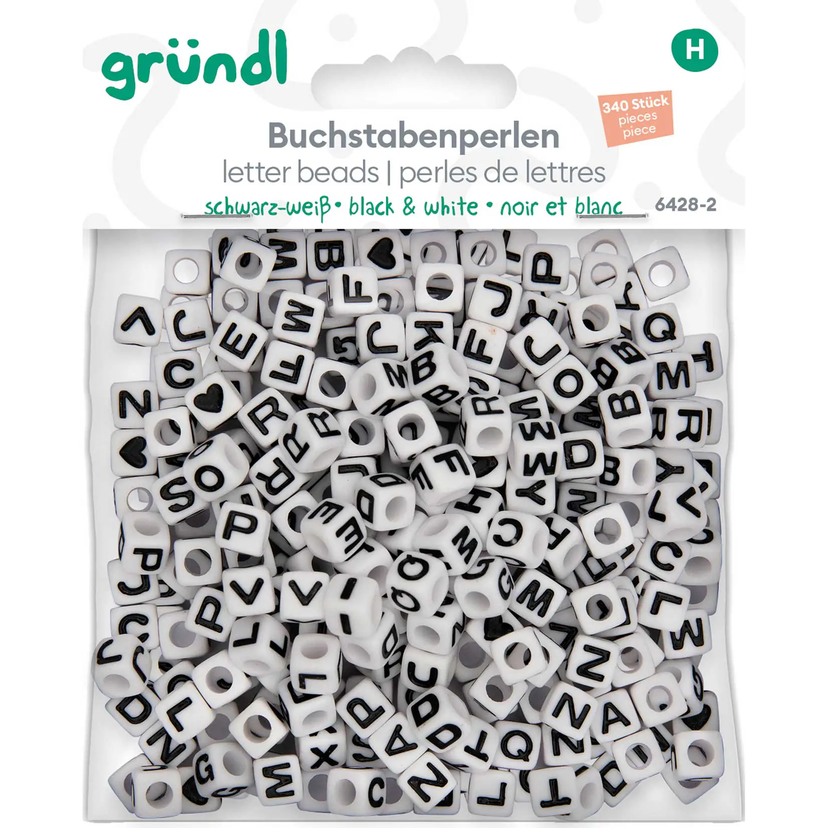 Gründl Buchstabenperlen schwarz-weiß 340 Stück