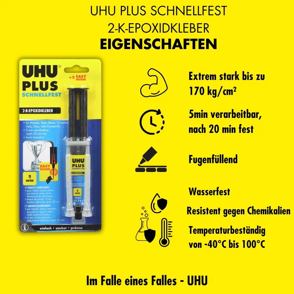UHU plus schnellfest Doppelkammerspritze inkl. statischem Mischer 15,5 g