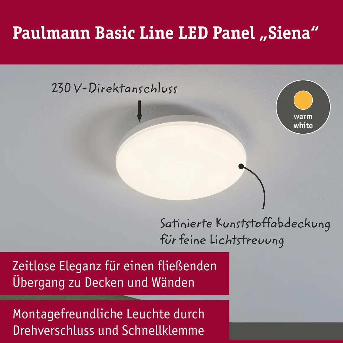 Paulmann LED Deckenleuchte Siena Ø 22 cm 12,3 W warmweiß