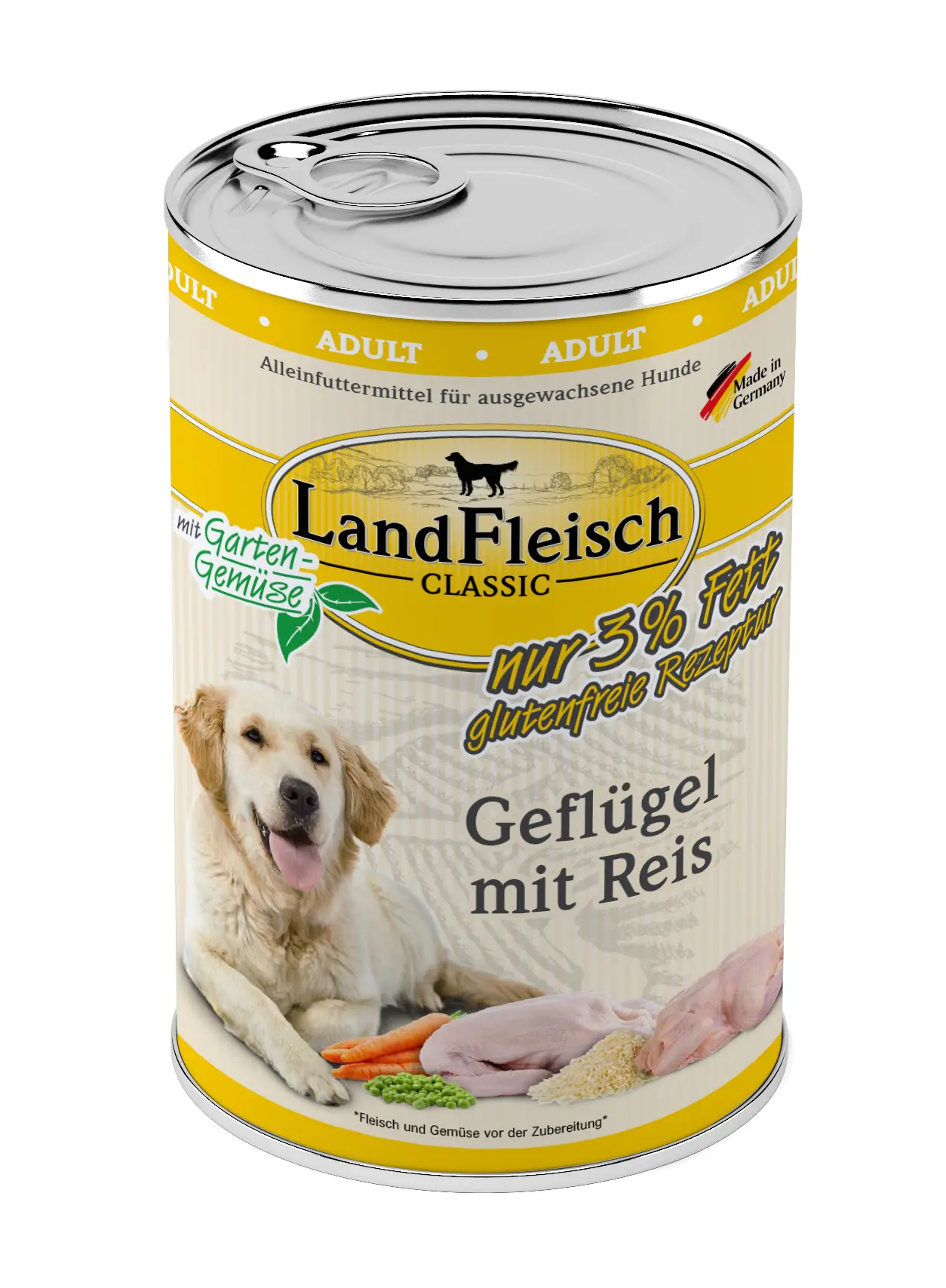 Landfleisch Classic Hundenassfutter Adult glutenfrei 400 g Geflügel mit Reis Landfleisch Classic Hundenassfutter Adult glutenfrei 400 g Geflügel mit Reis