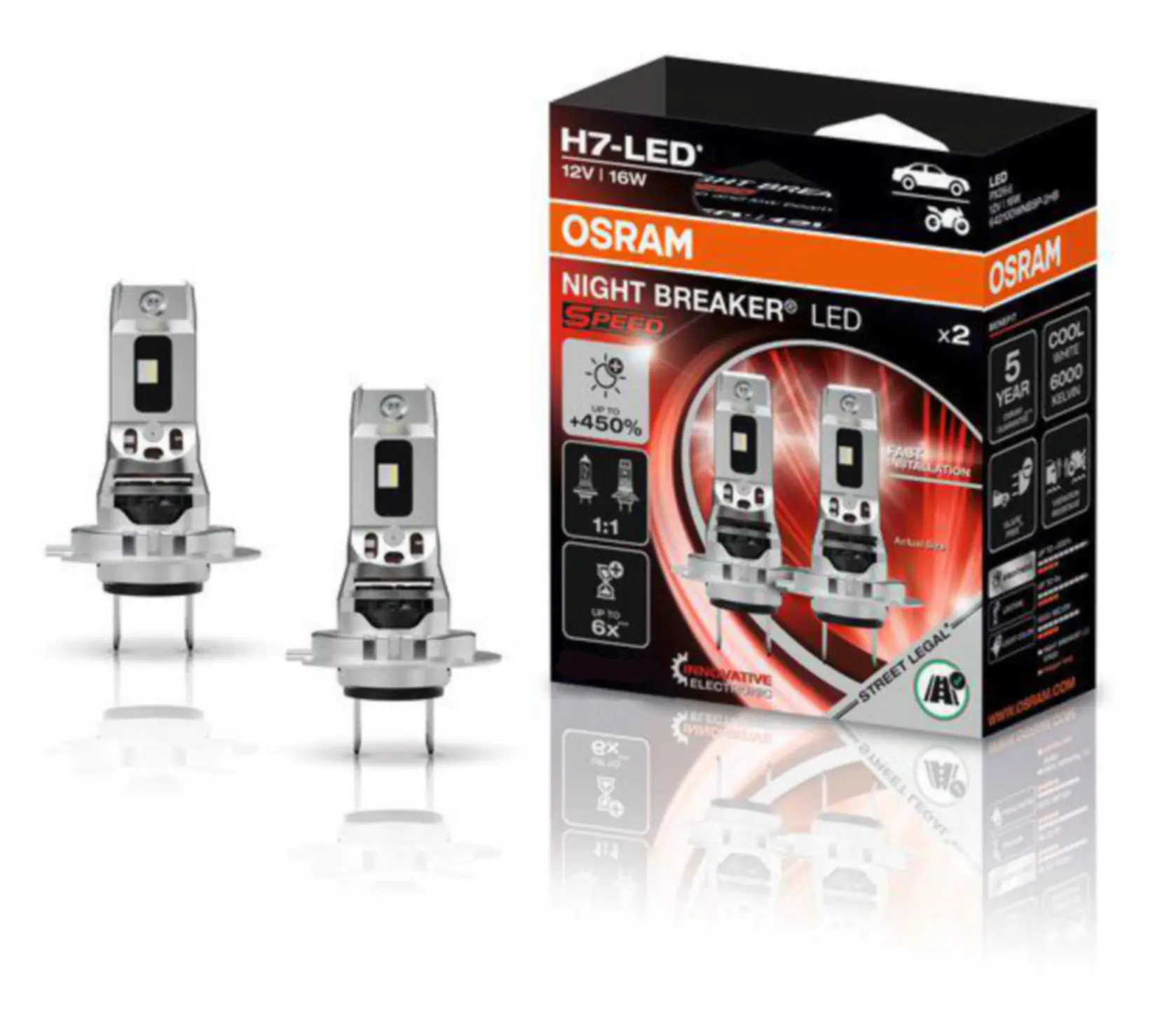 Osram Scheinwerferlampe H7 Night Breaker LED Speed 450 2 Stück