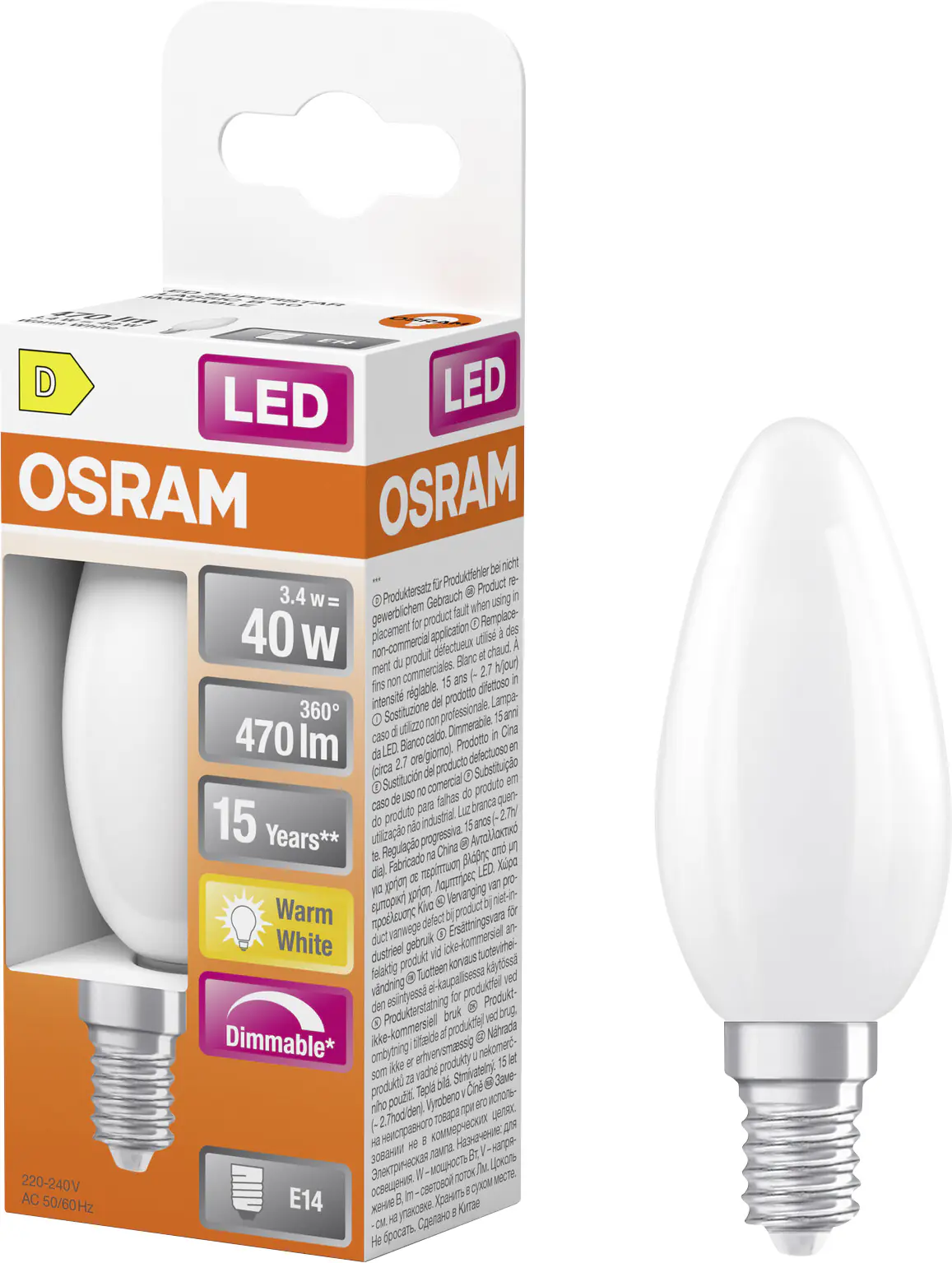 Osram LED Leuchtmittel E14 Superstar Classic 3,4W matt warmweiß
