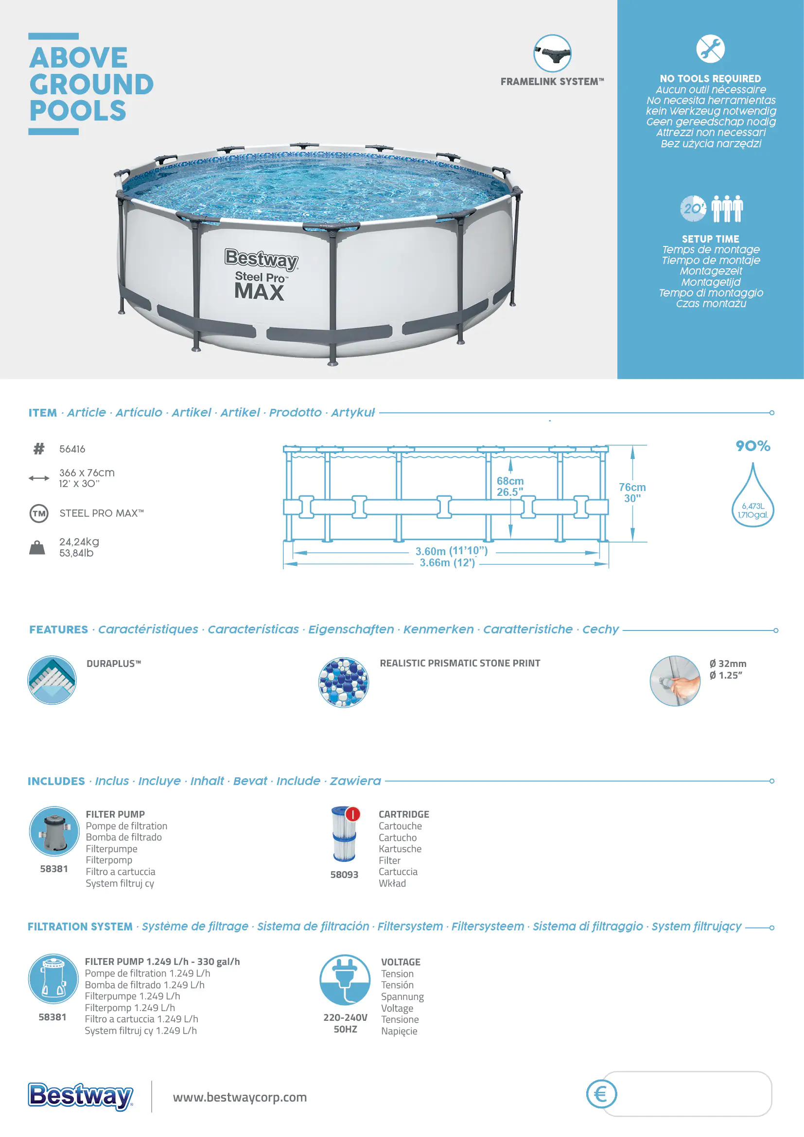 6942138981896_10 Bestway Steel Pro Max Frame Pool-Set Ø 366 x 76 cm, inkl. Filterpumpe