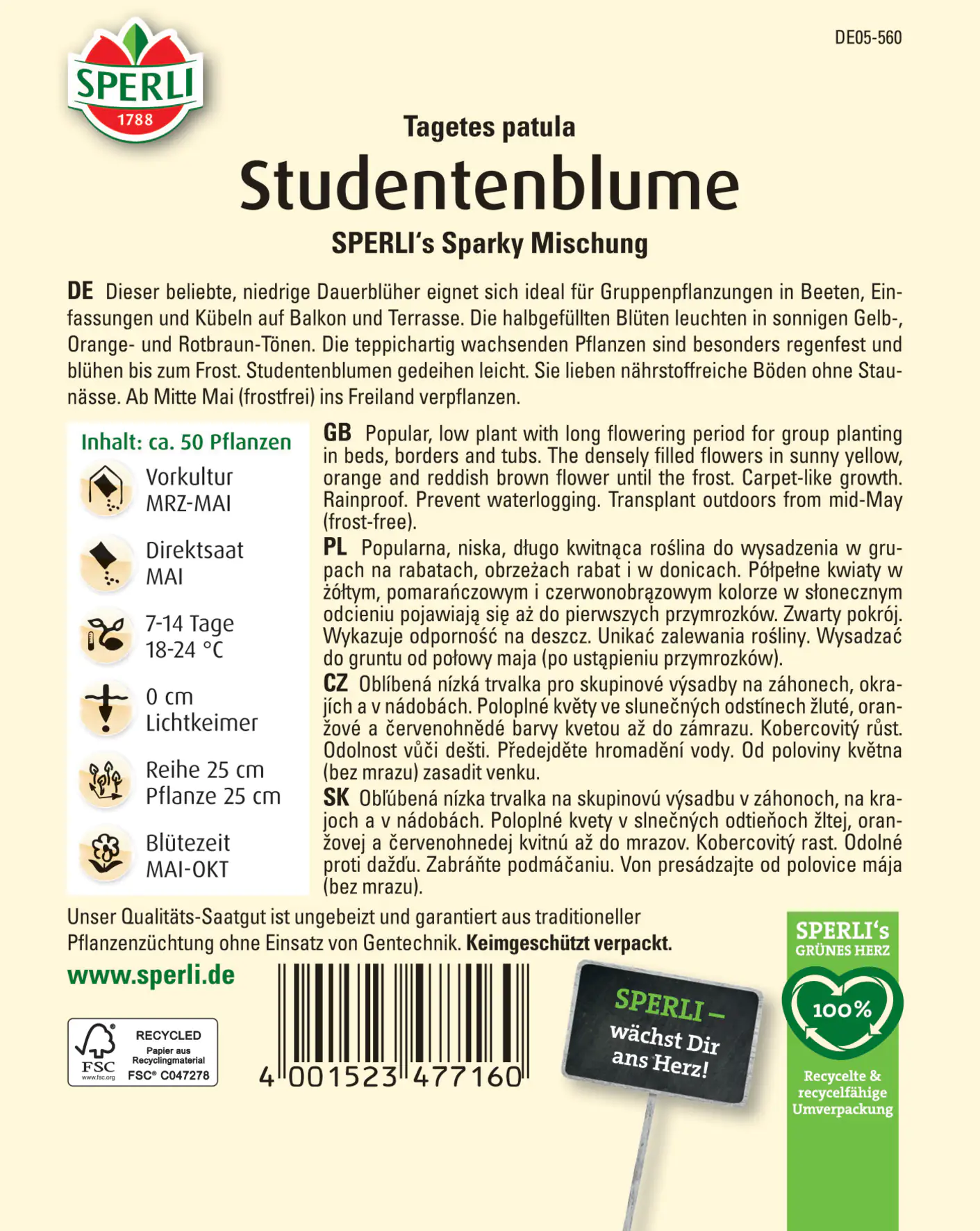 Sperli Studentenblume SPERLI's Sparky Mischung