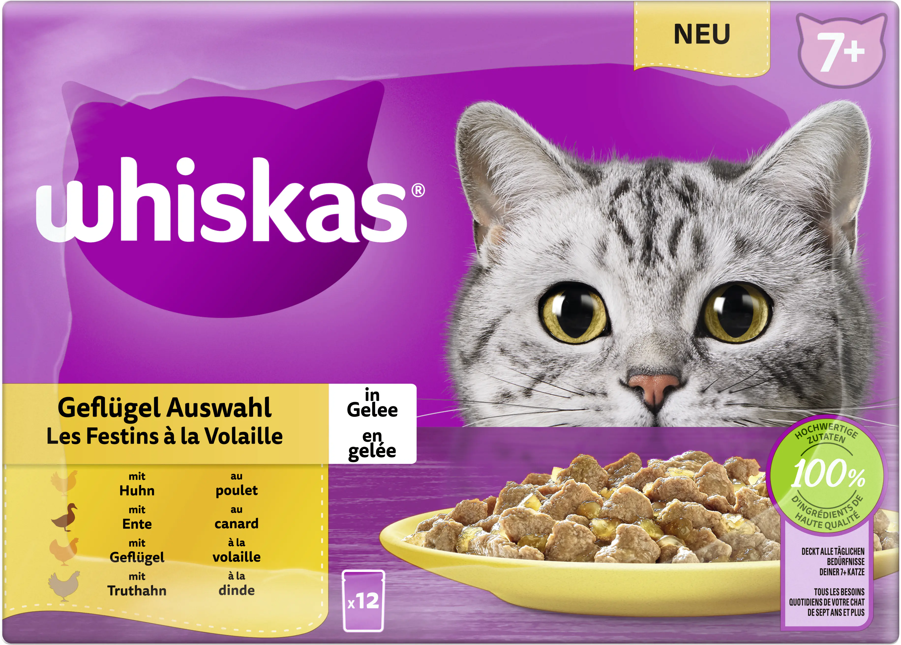 Whiskas Multipack Senior 7+ Geflügelauswahl in Gelee Katzenfutter 12 x 85 g