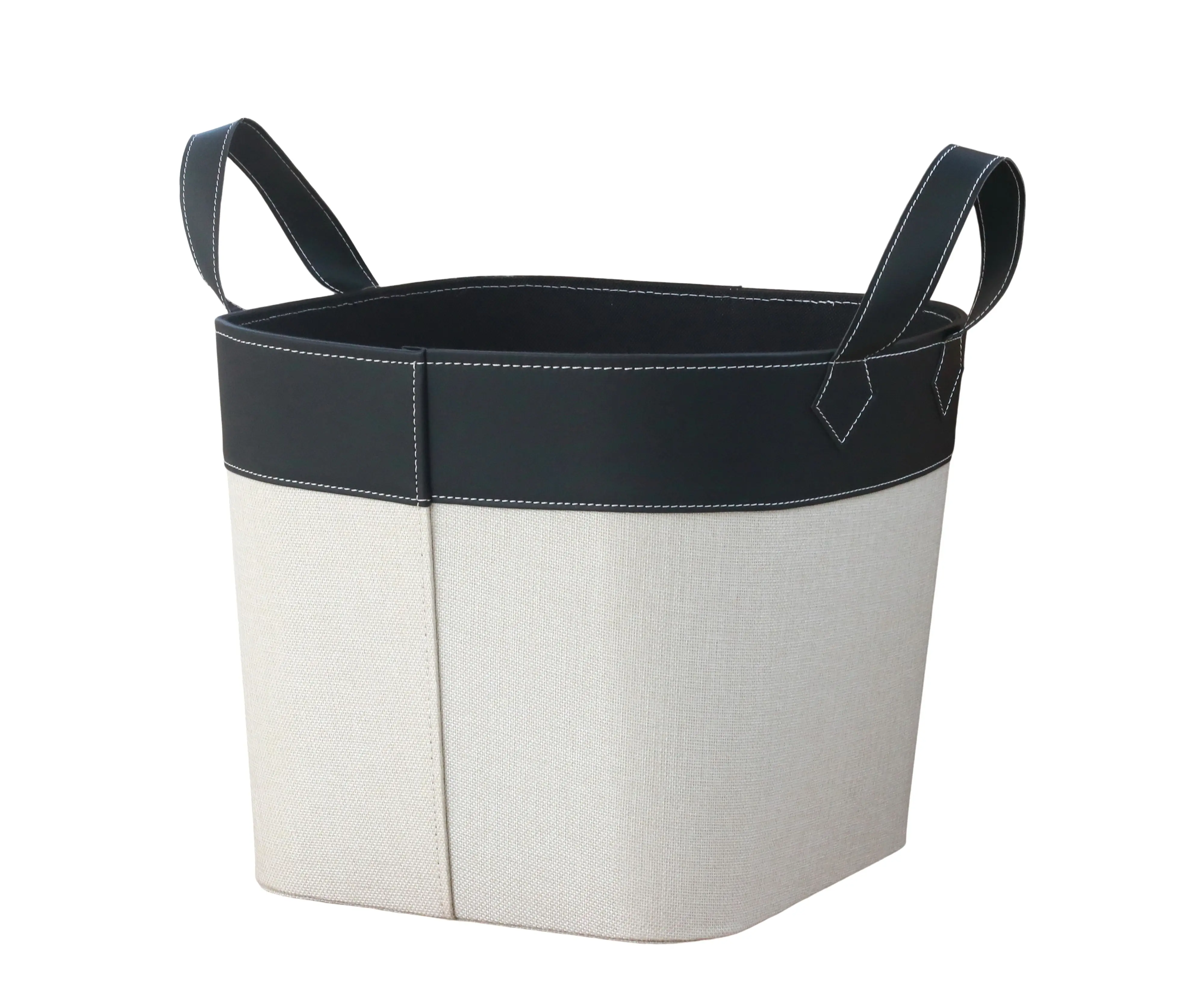 Trendline Holzkorb Kunstleder 34 x 32 x 30 cm weiß/schwarz