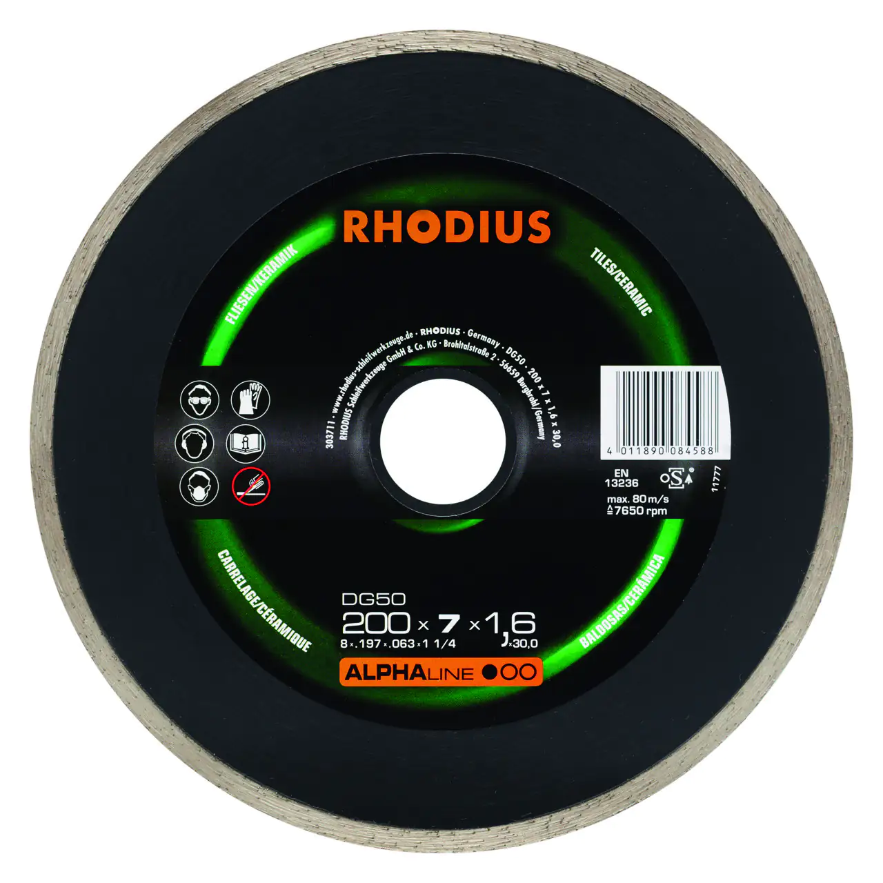 Rhodius Diamanttrennscheibe DG50 Fliesen Ø 200 mm Bohrung 30 mm Rhodius Diamanttrennscheibe DG50 Fliesen Ø 200 mm Bohrung 30 mm