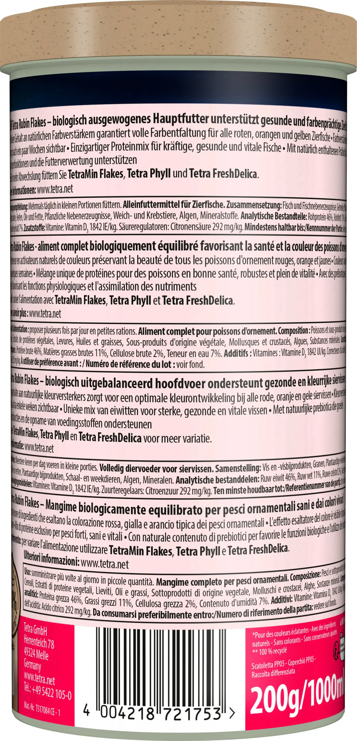 Tetra Fischfutter Rubin Flakes 1 L