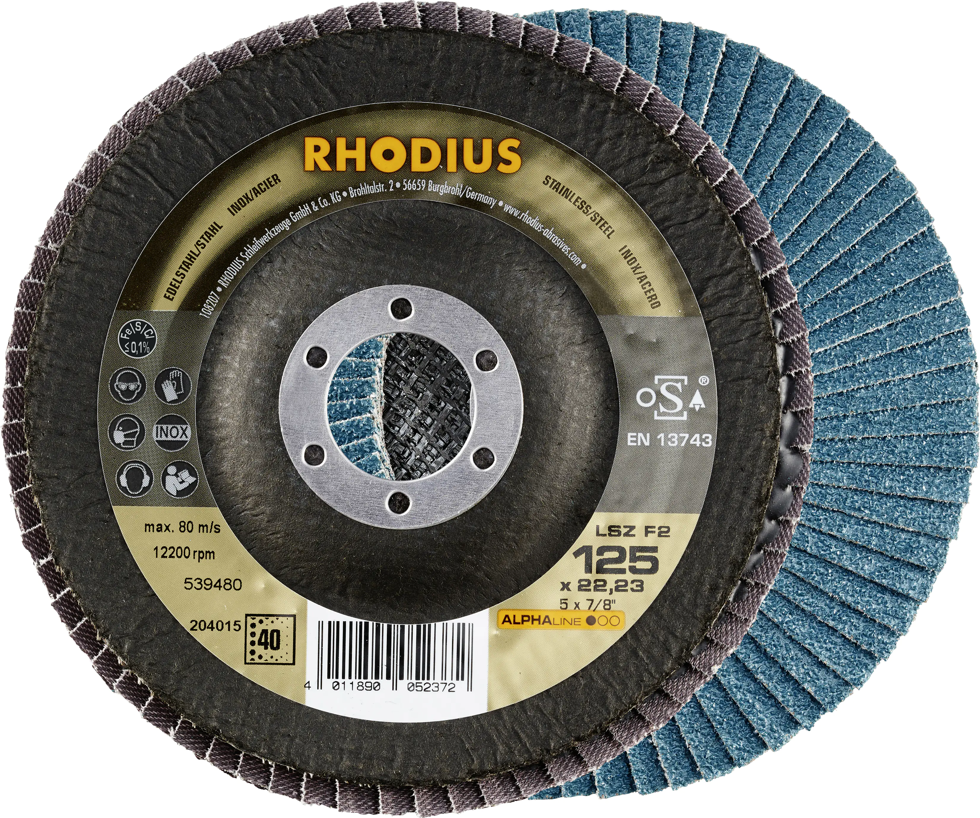 Rhodius Schleifscheibe LSZ F2 K40 Stahl Ø 125 mm Bohrung 22,23 mm Rhodius Schleifscheibe LSZ F2 K40 Stahl Ø 125 mm Bohrung 22,23 mm