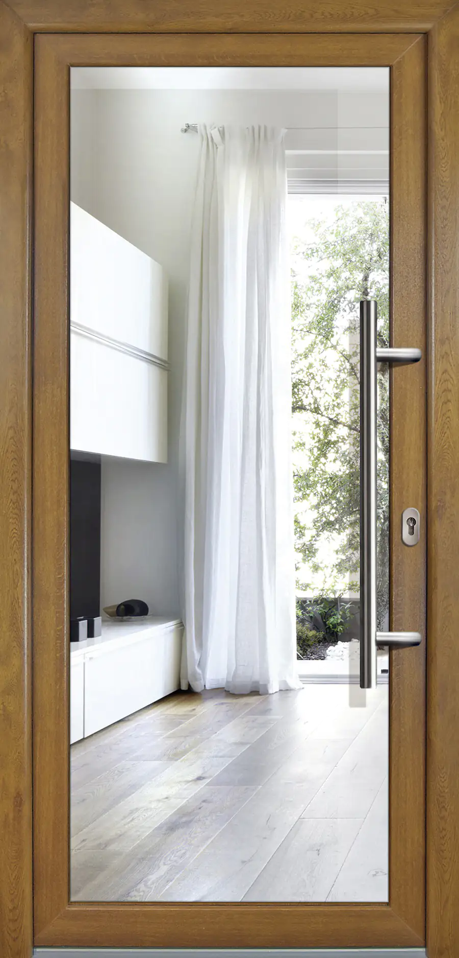 4046722097641 Meeth Haustür Signum PVC Exclusiv PVC Modell 60 98 x 200 cm, DIN rechts, weiß/golden Oak