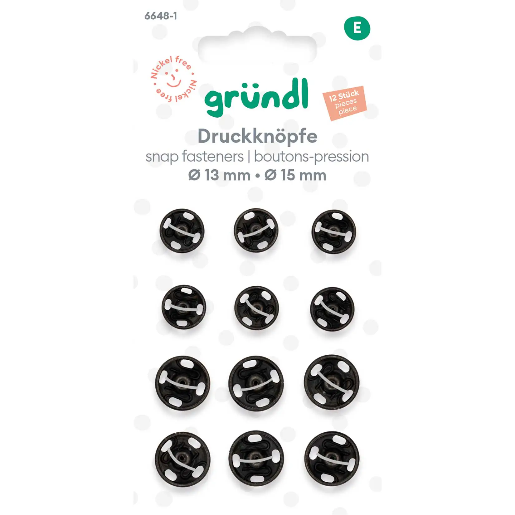 Gründl Druckknöpfe Ø 13 mm schwarz 12 Stück