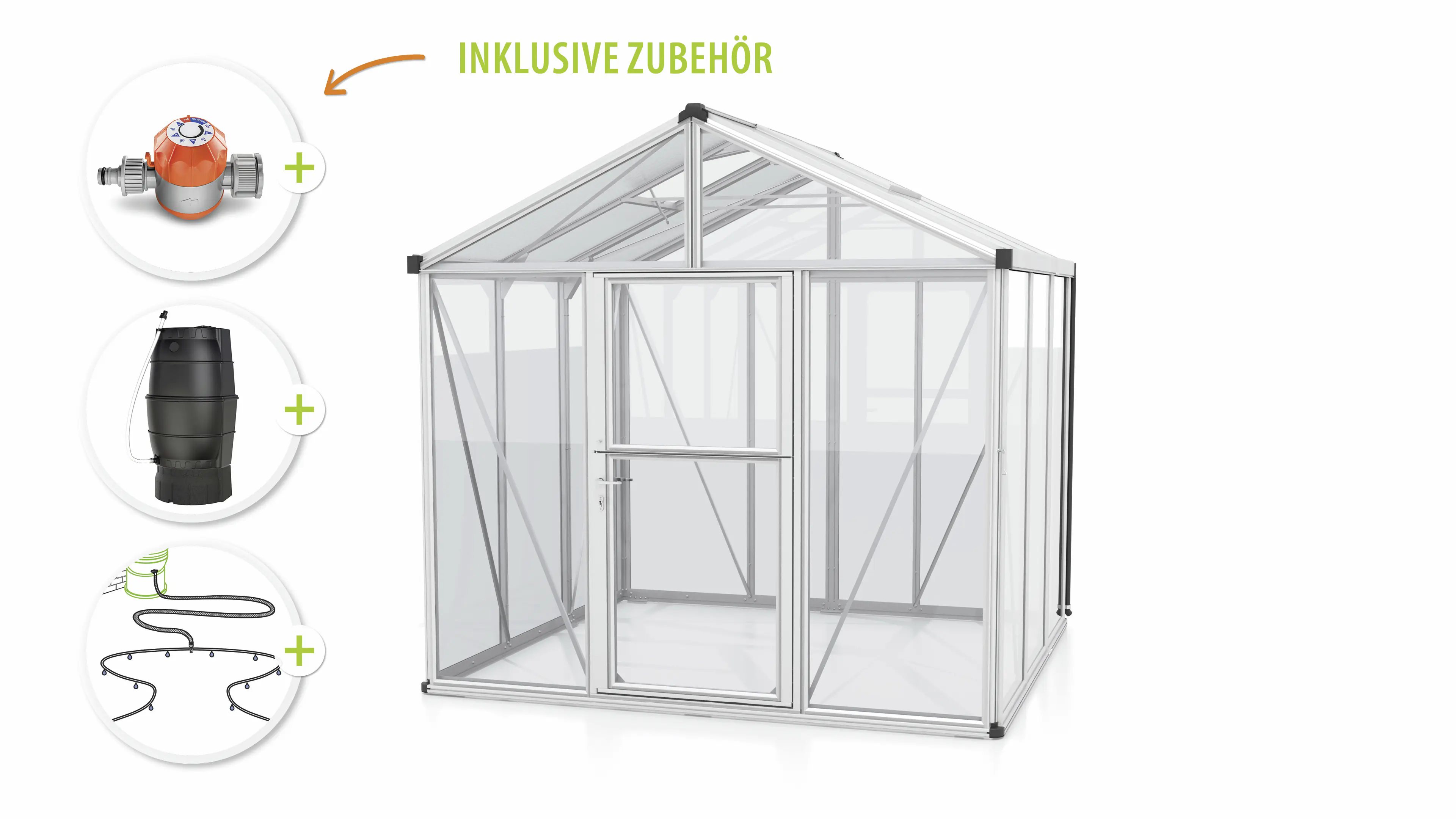 Vitavia Gewächshaus-Set Zeus 6200 ESG/HKP alu 266 x 249 cm 