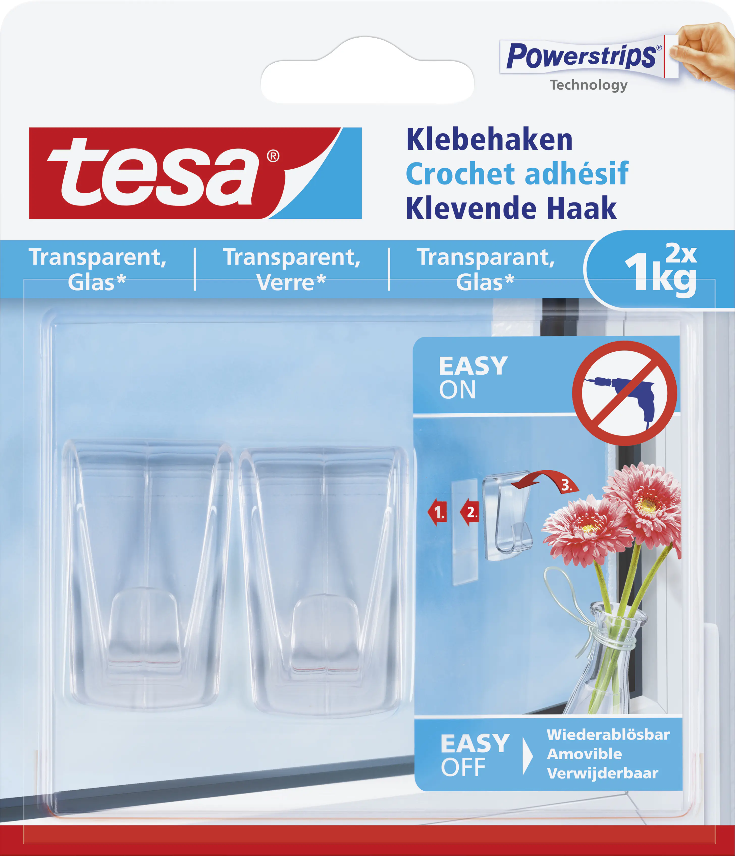tesa Klebehaken Traglast 1 kg, 2 Stück