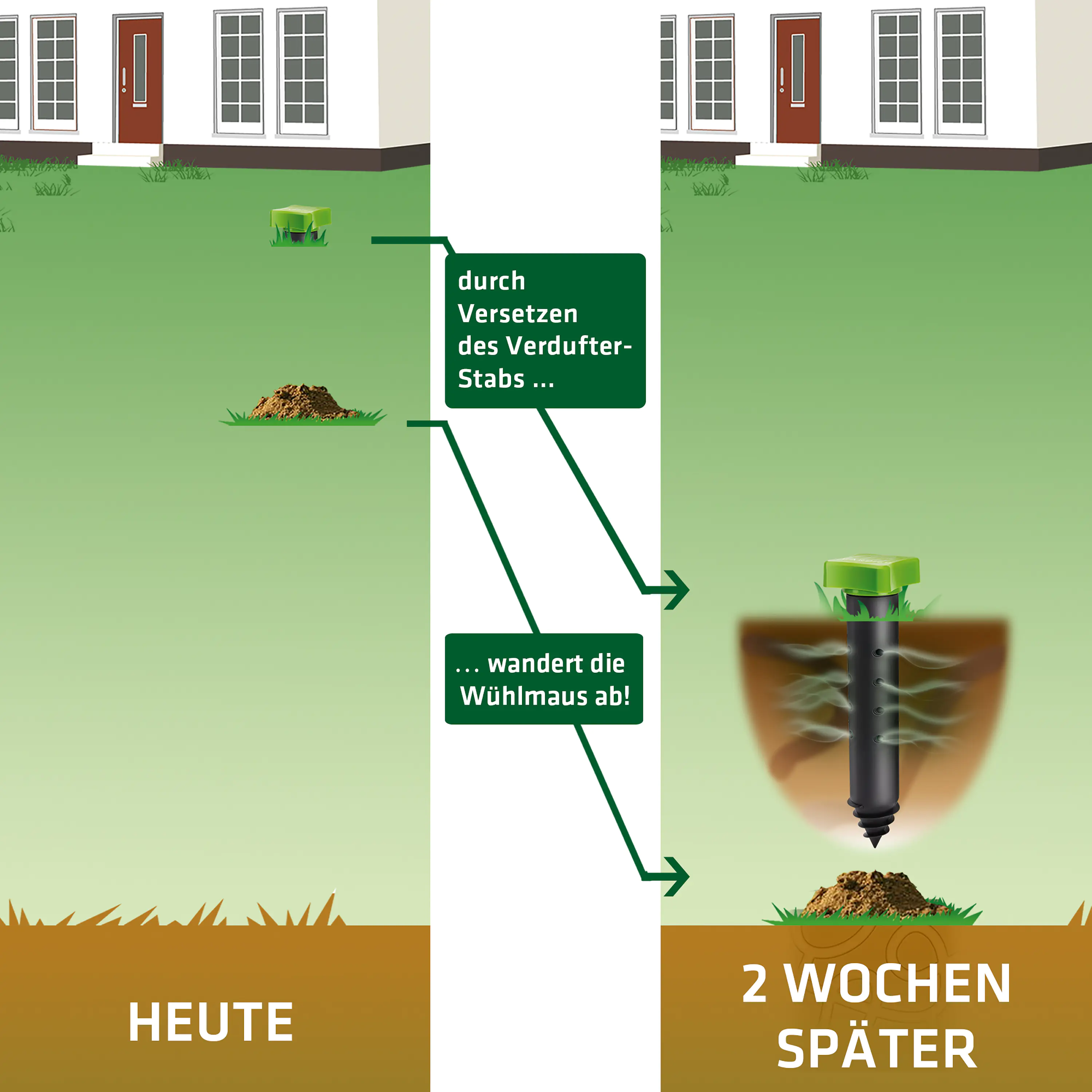 Gardigo Verdufterstab Wühlmaus Maulwurf-Schreck mit 15 Verdufterkugeln 