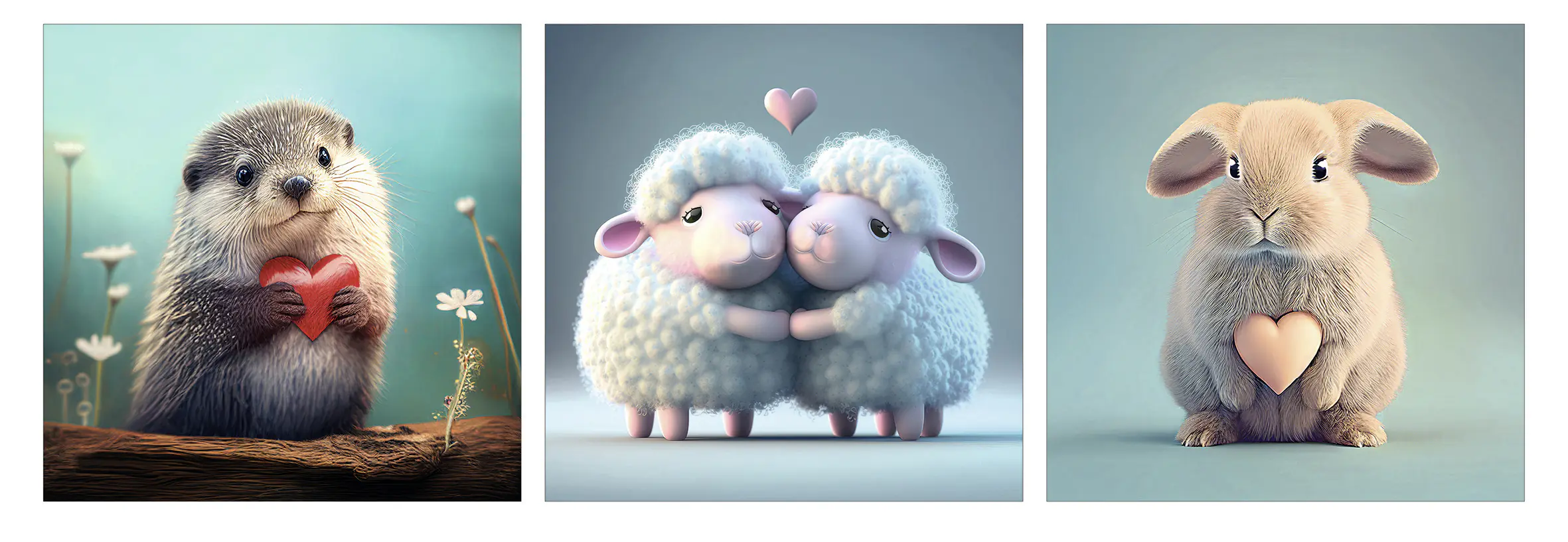 Keilrahmenbild animals of heart 25 x 25 cm 3 Stück