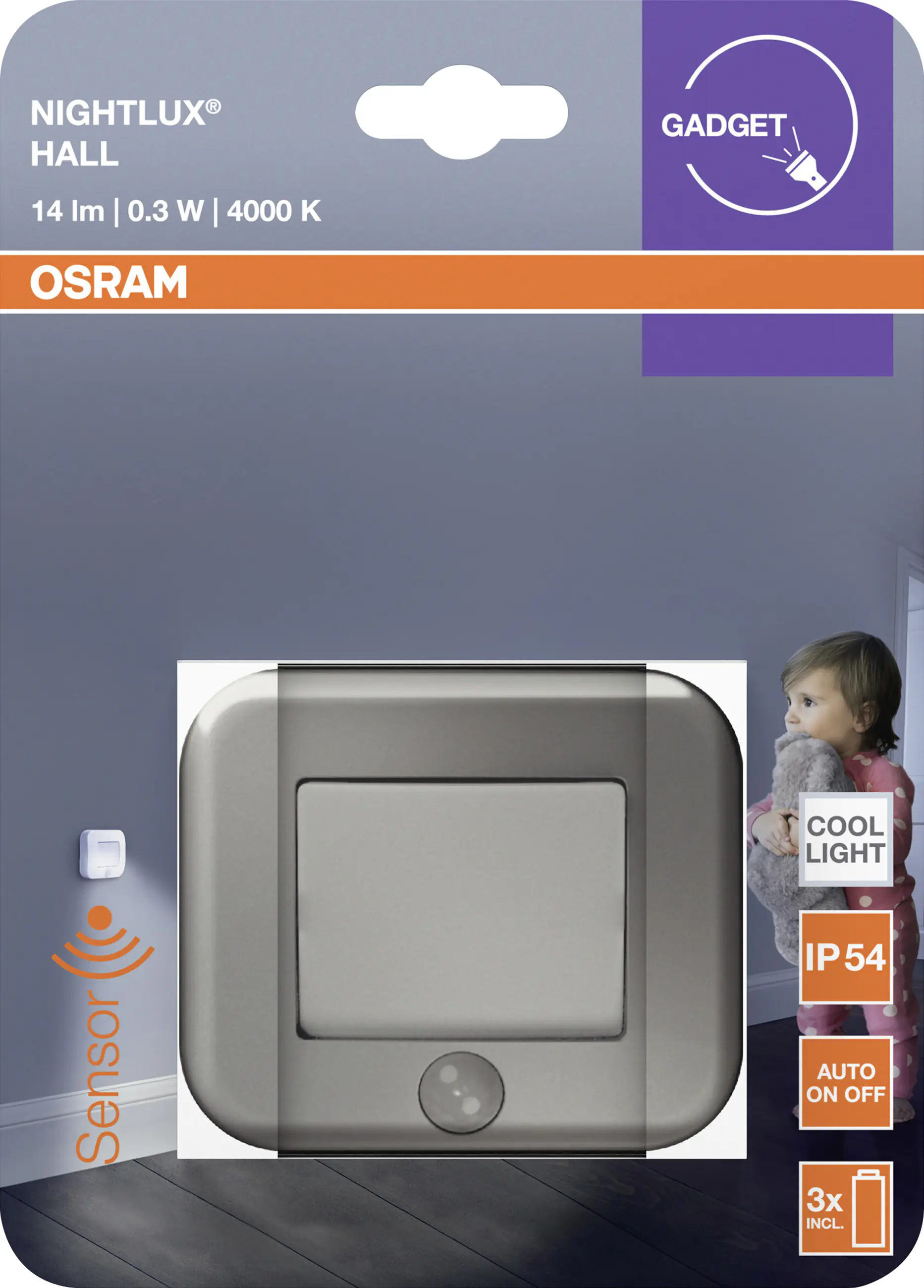 Osram LED-Nachtlicht Nightlux Hall mit Licht- & Bewegungssensor 8,4 cm kaltweiß silber