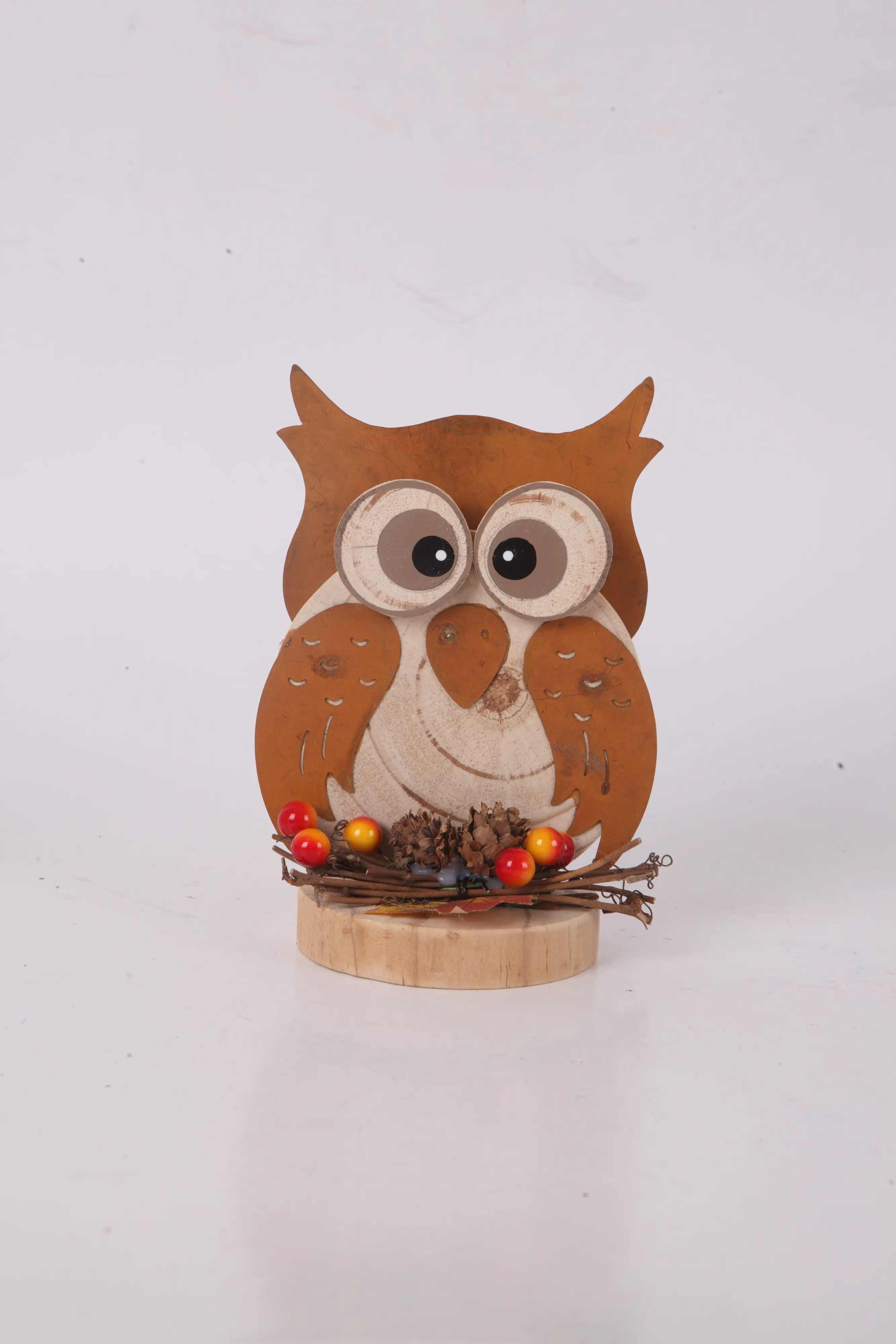 Dekofigur Eule Holz 17 cm bunt