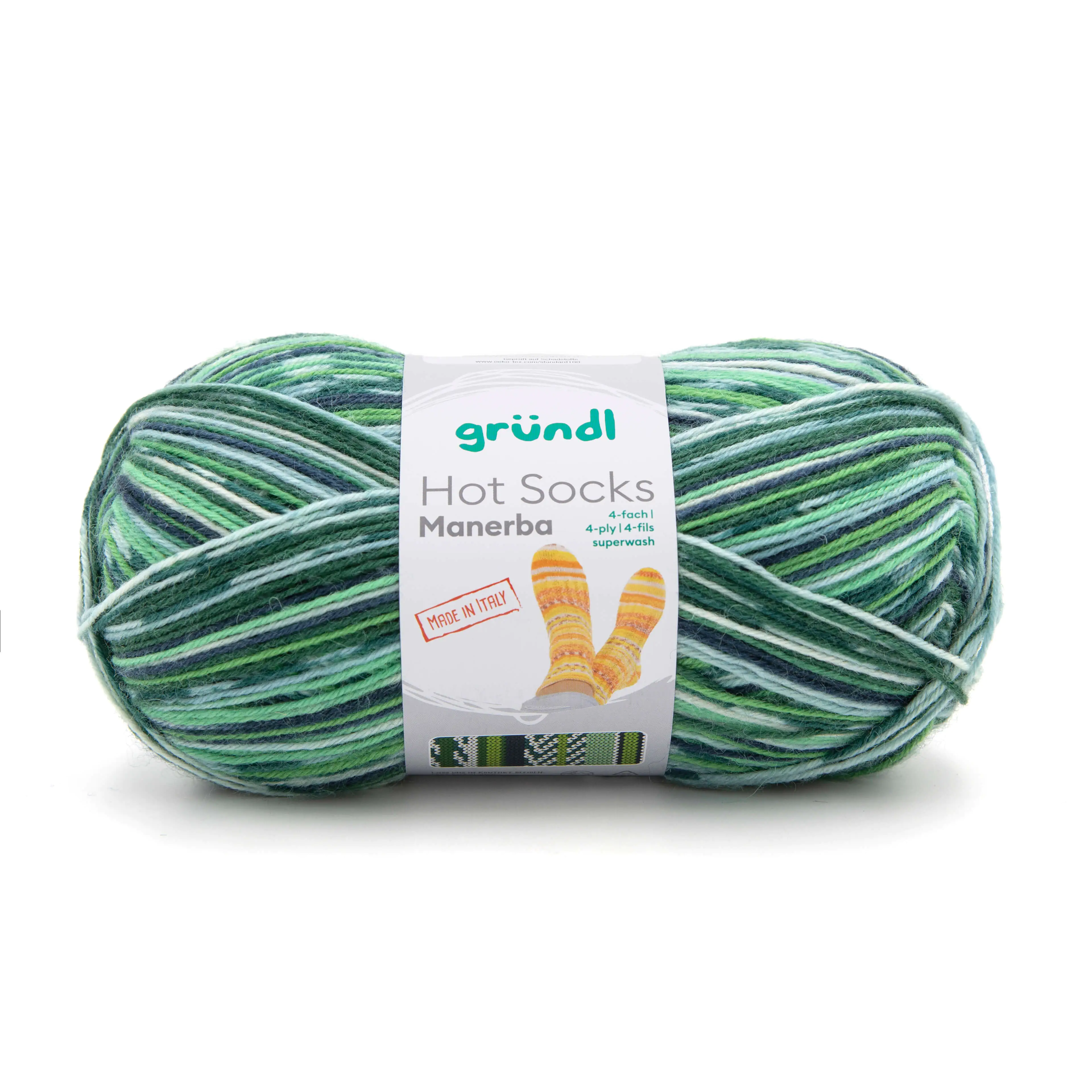 Gründl Wolle Hot Socks Manerba 4-fach 100 g hellgrün-tannengrün-blau-natur