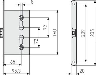 Abus Einsteckschloss für Nebentüren ES SI PZ LR Z 65 72 20 SB