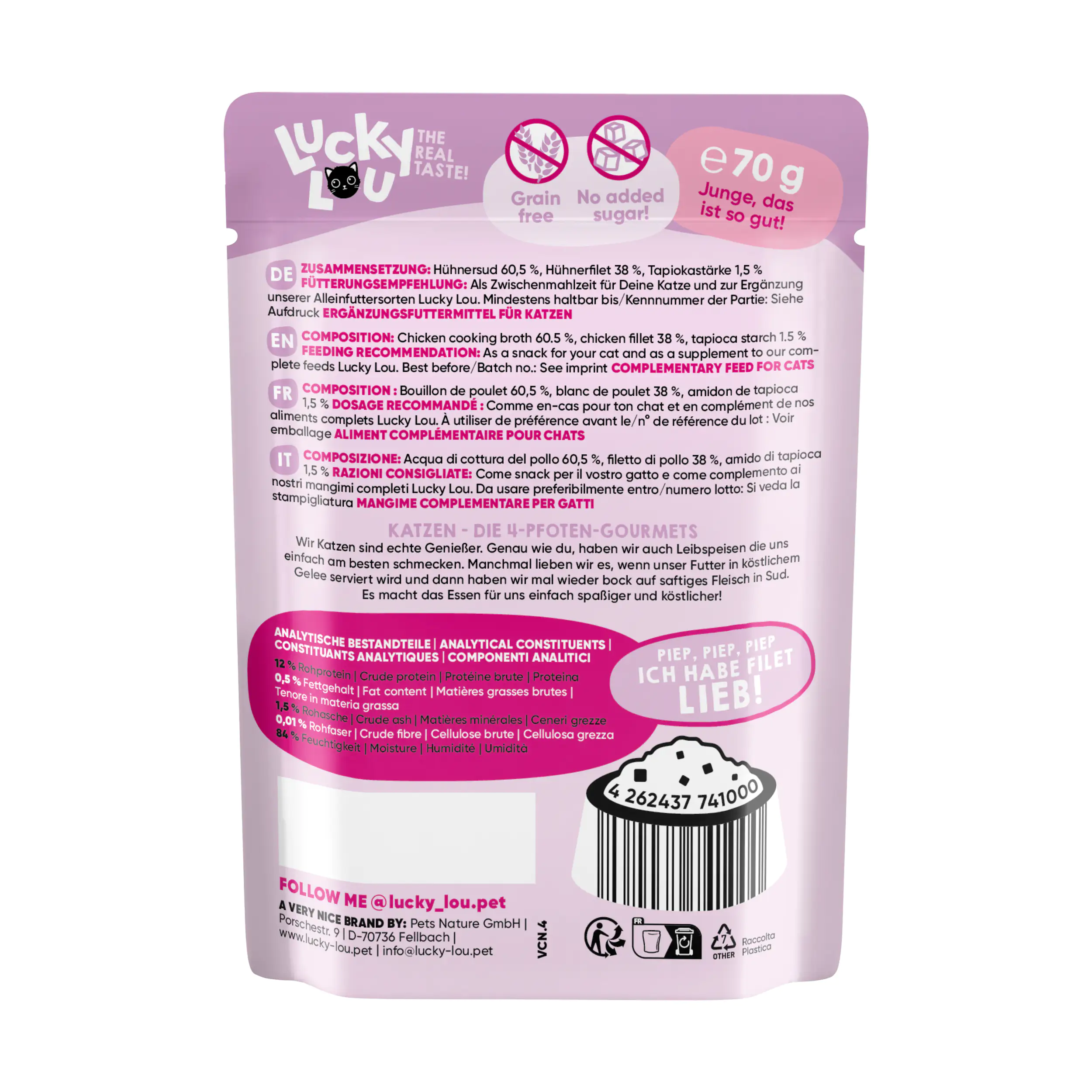 Lucky Lou Extrafood Thunfischfilet mit Lachs in Gelee 70 g