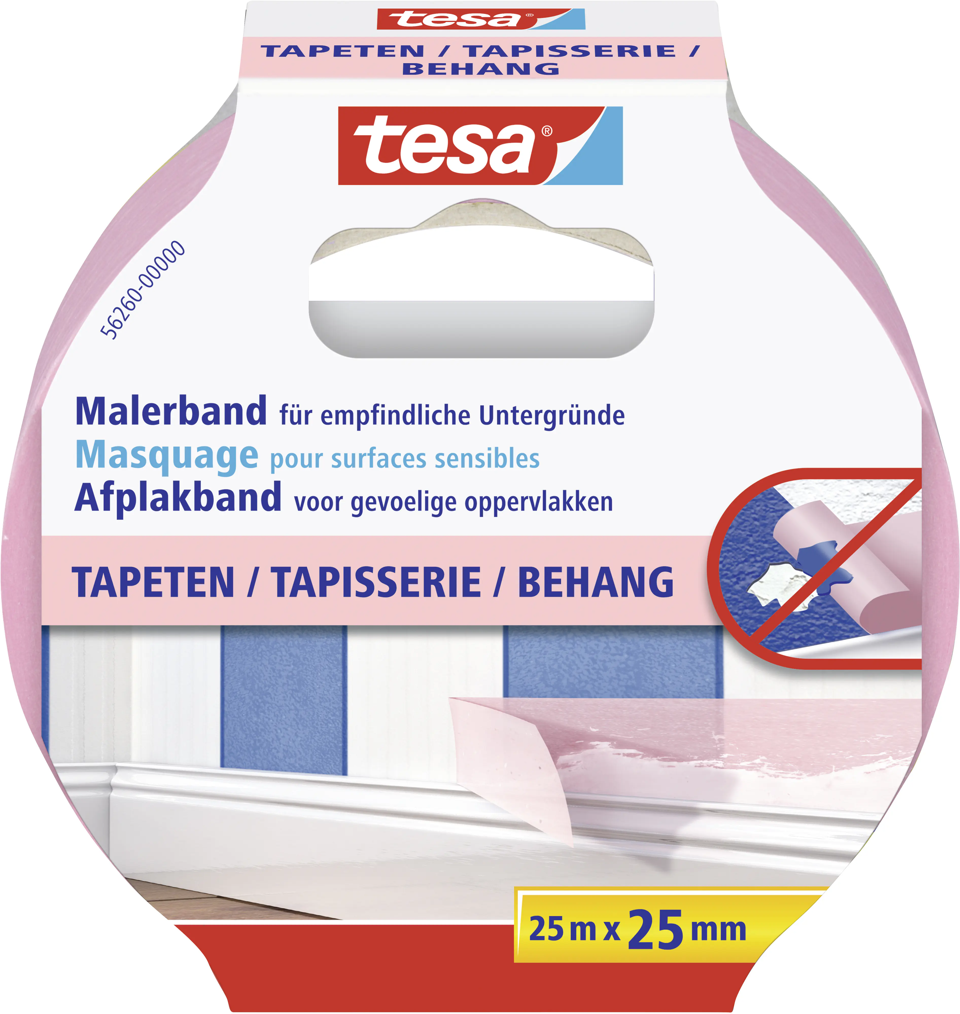 tesa Malerband Tapeten 25 m x 25 mm, rosa