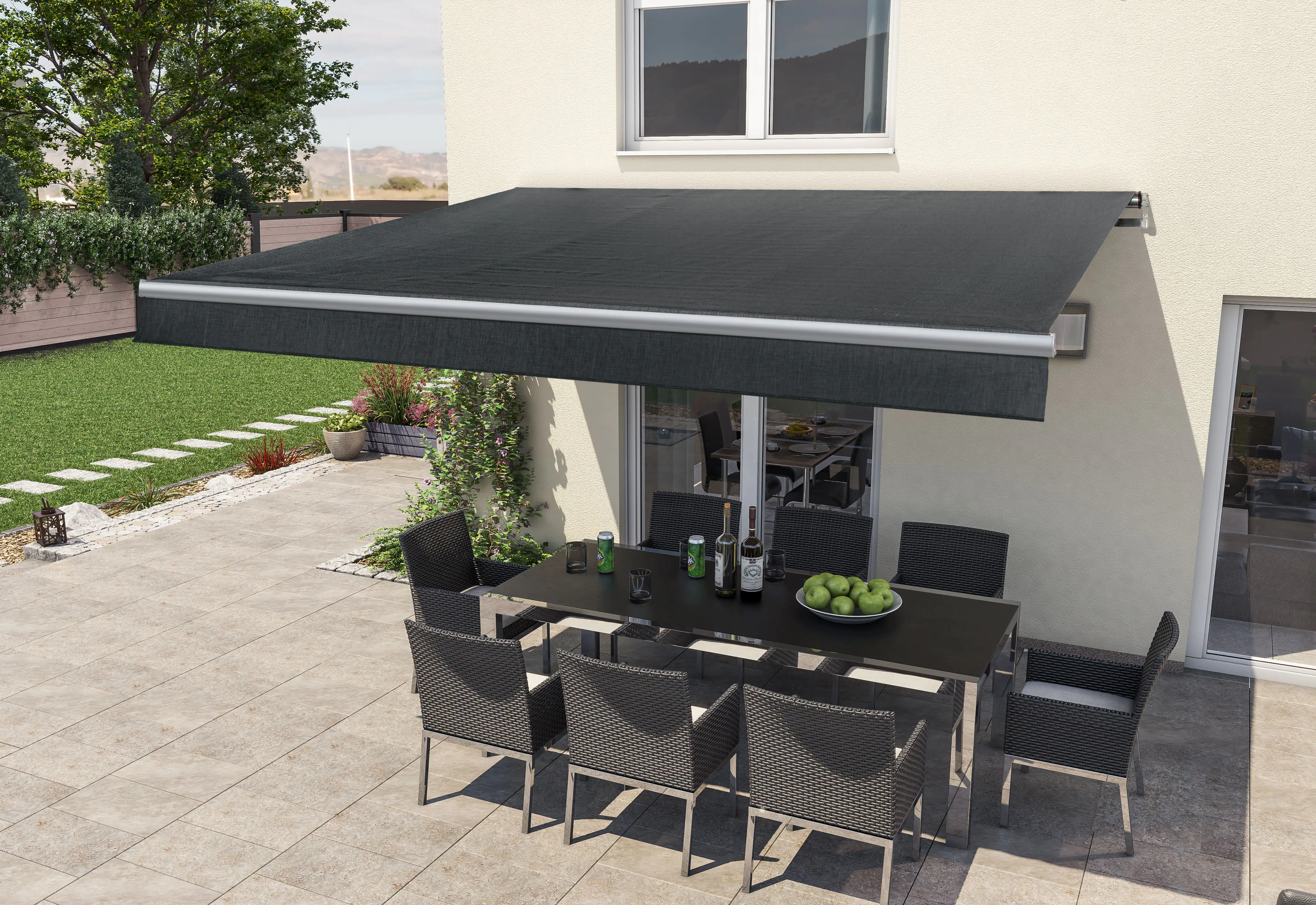 4333692767576 Gelenkarm-Markise Berlin mit Funkmotor anthrazit Breite 300 cm Ausfall 200 cm