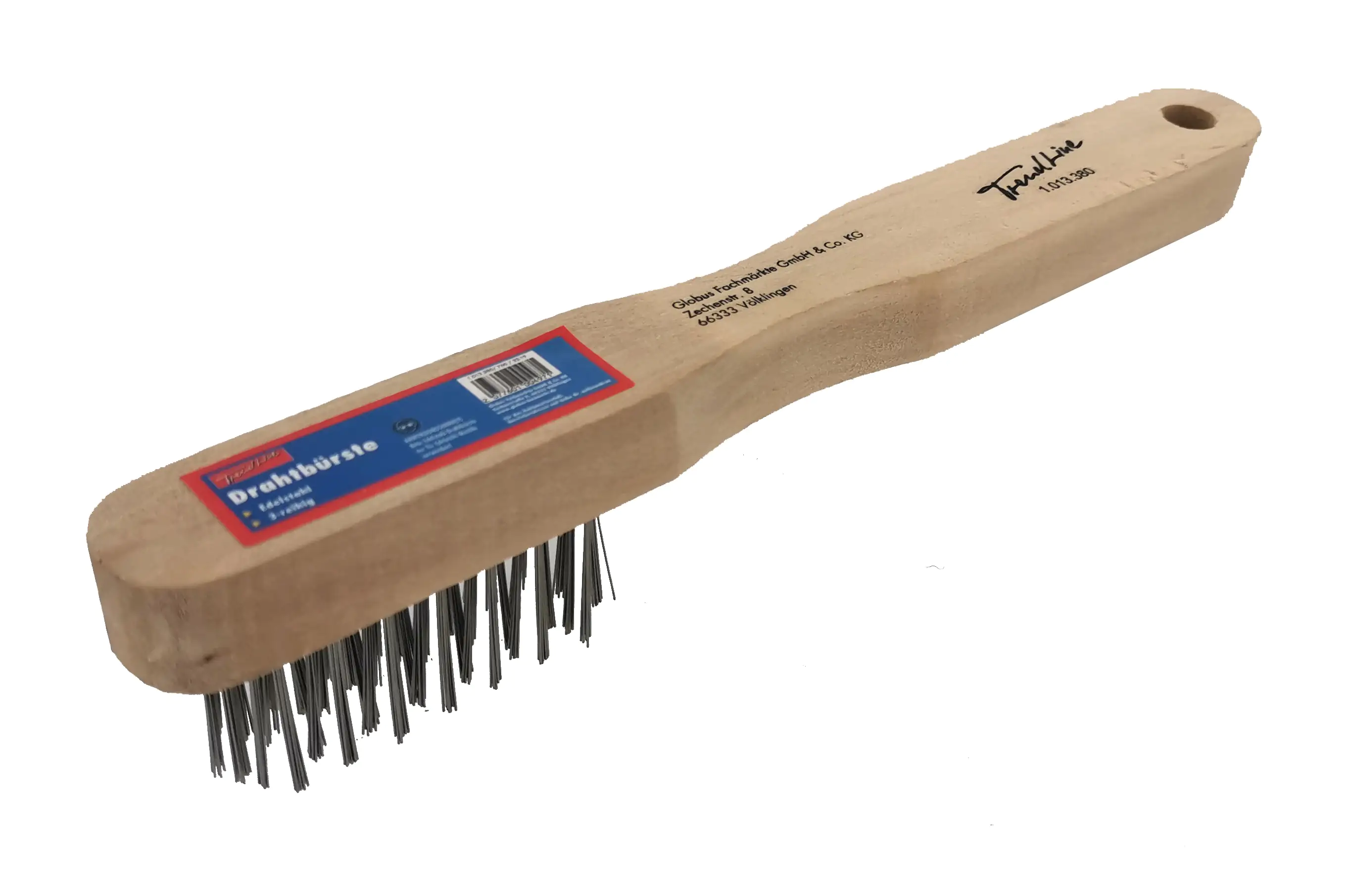 4333692043601 TrendLine Drahtbürste Edelstahl 3-reihig Holzgriff