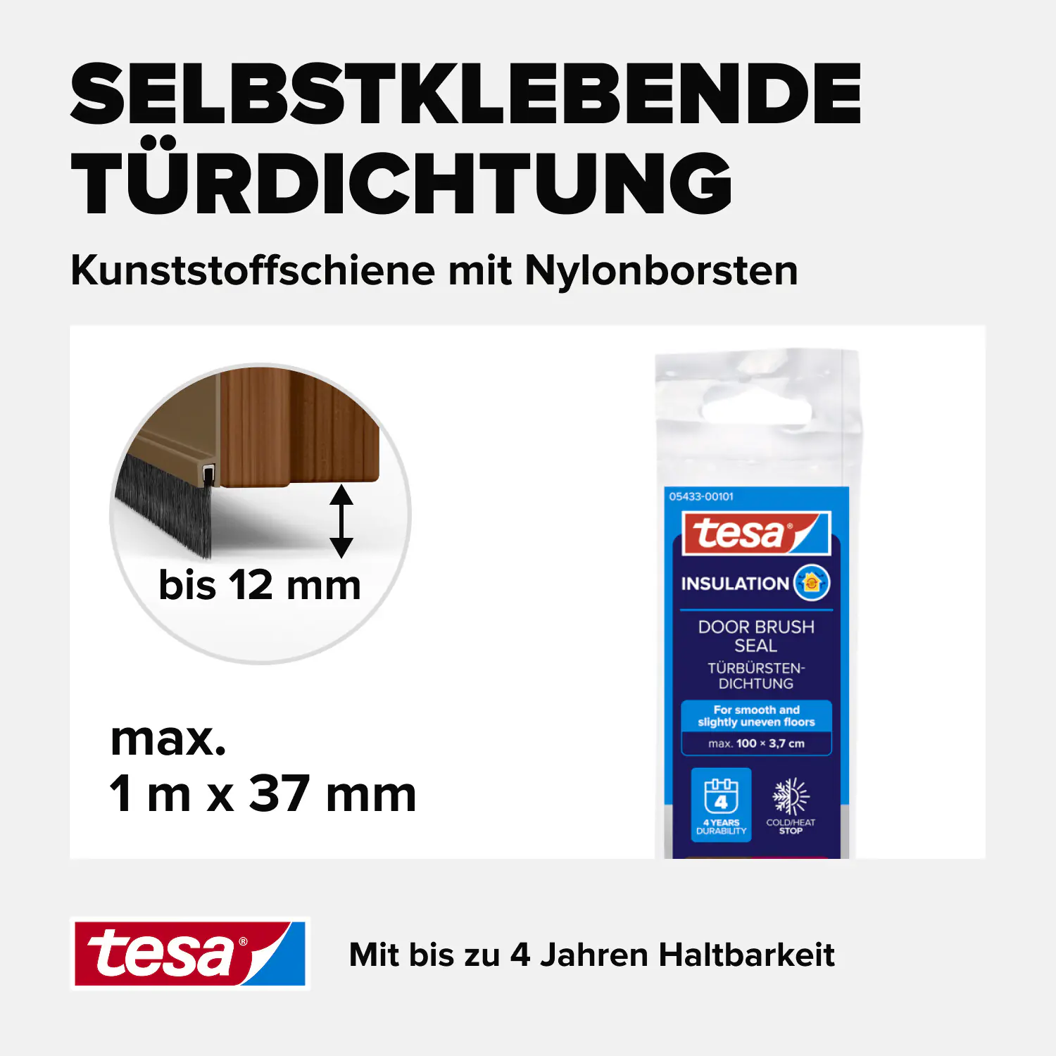 tesa Moll Türdichtschiene braun, für Spalten bis 12 mm
