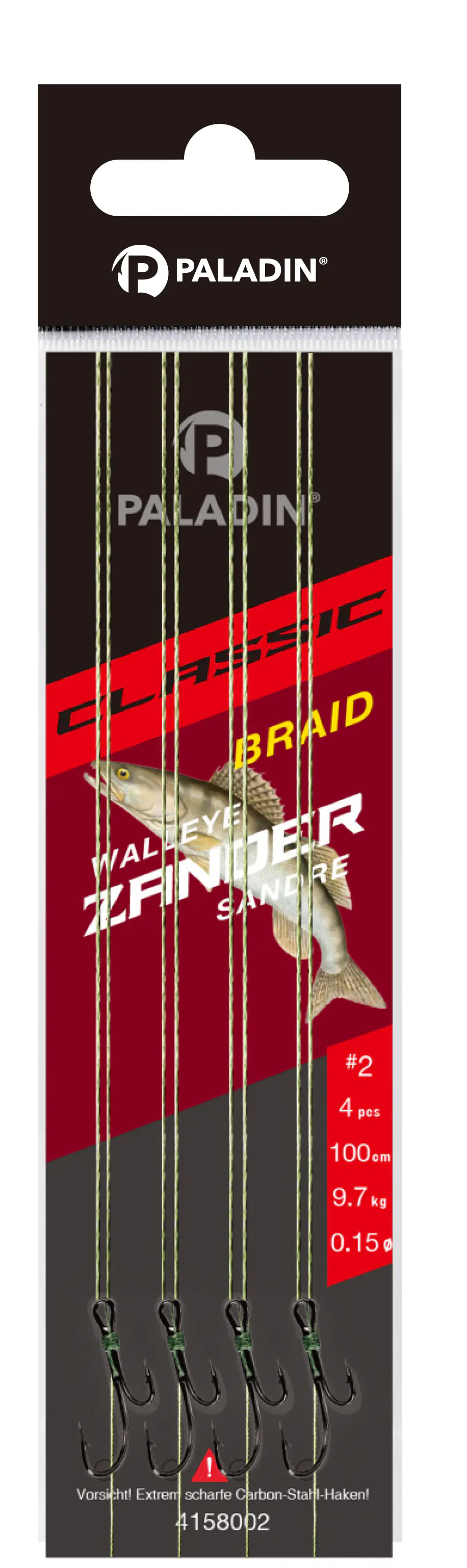 Paladin Zander Ryderhaken gebunden Größe 2 100 cm 4 Stück